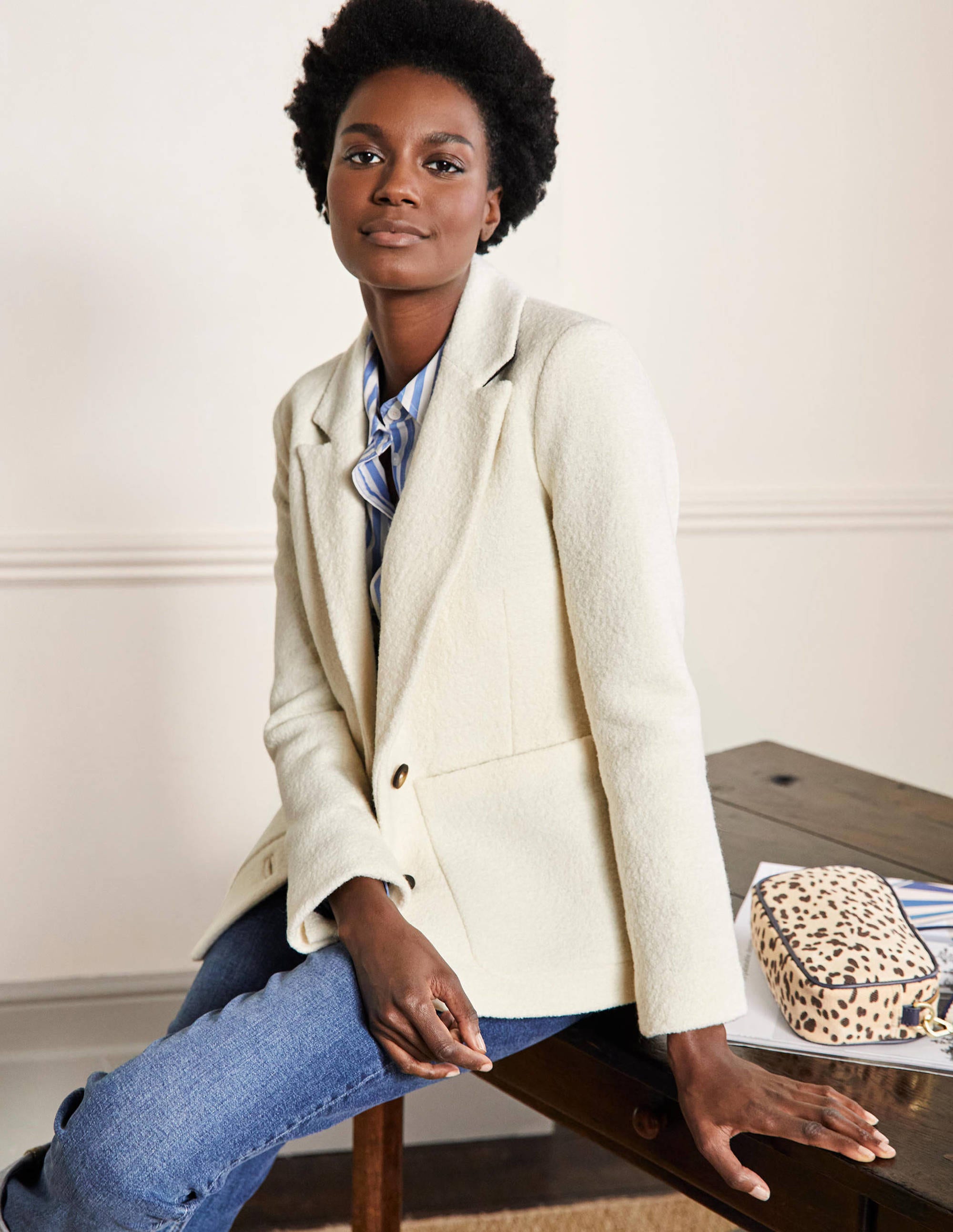 Bella Textured Wool Blazer-Ivory - Image 1