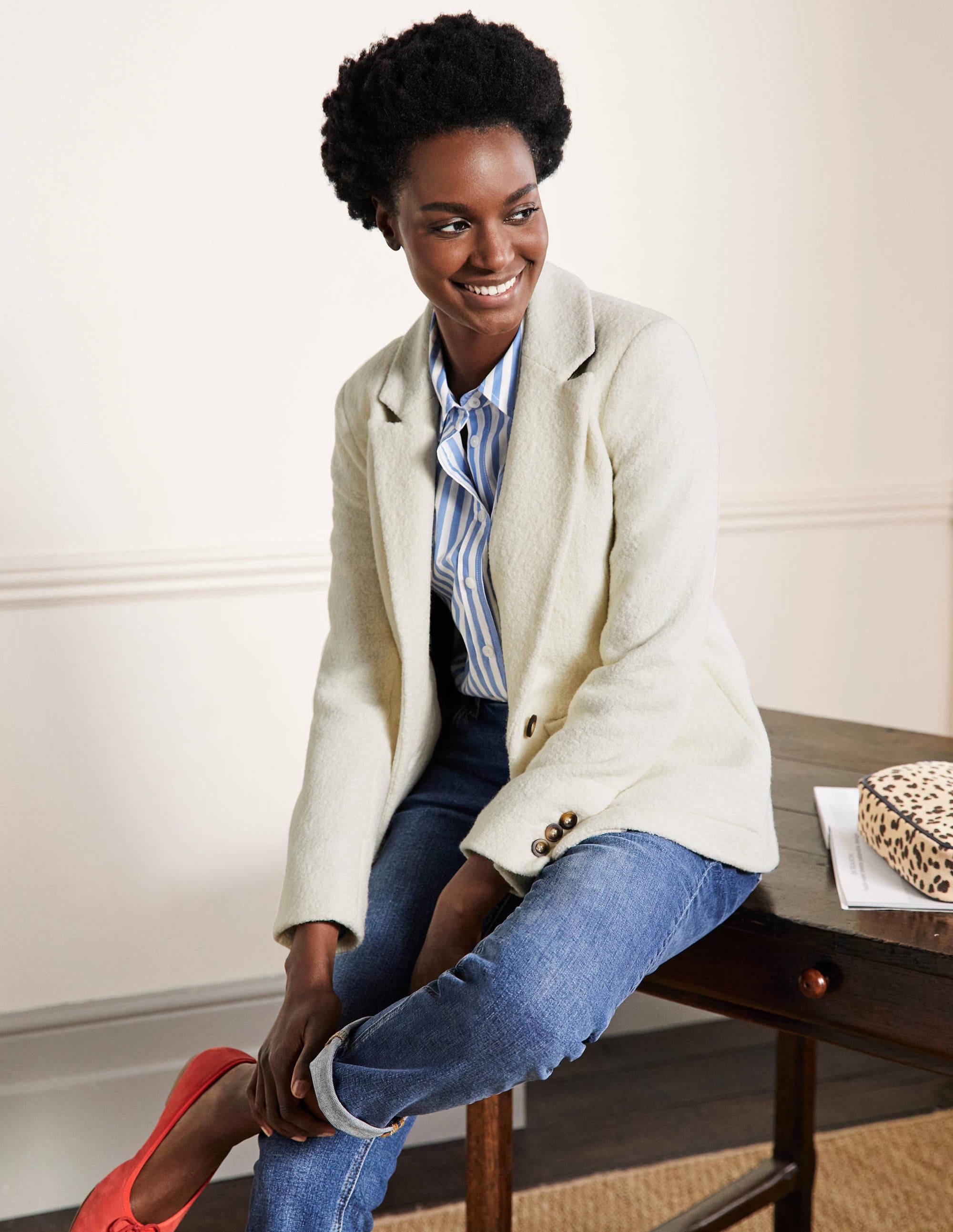 Bella Textured Wool Blazer-Ivory - Image 4