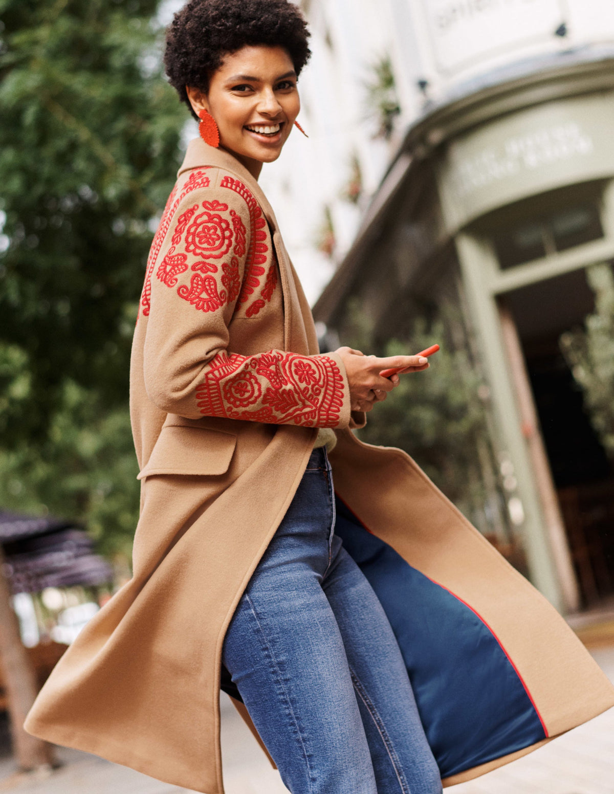 Cecily Embroidered Wool Coat-Oatmeal/Camel Marl - Image 6