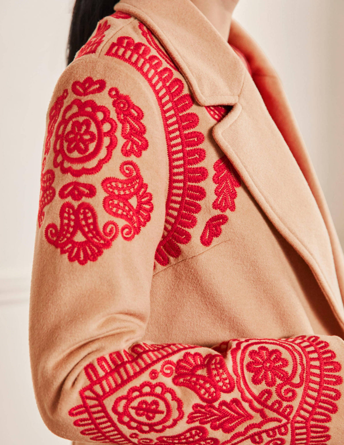 Cecily Embroidered Wool Coat-Oatmeal/Camel Marl-2