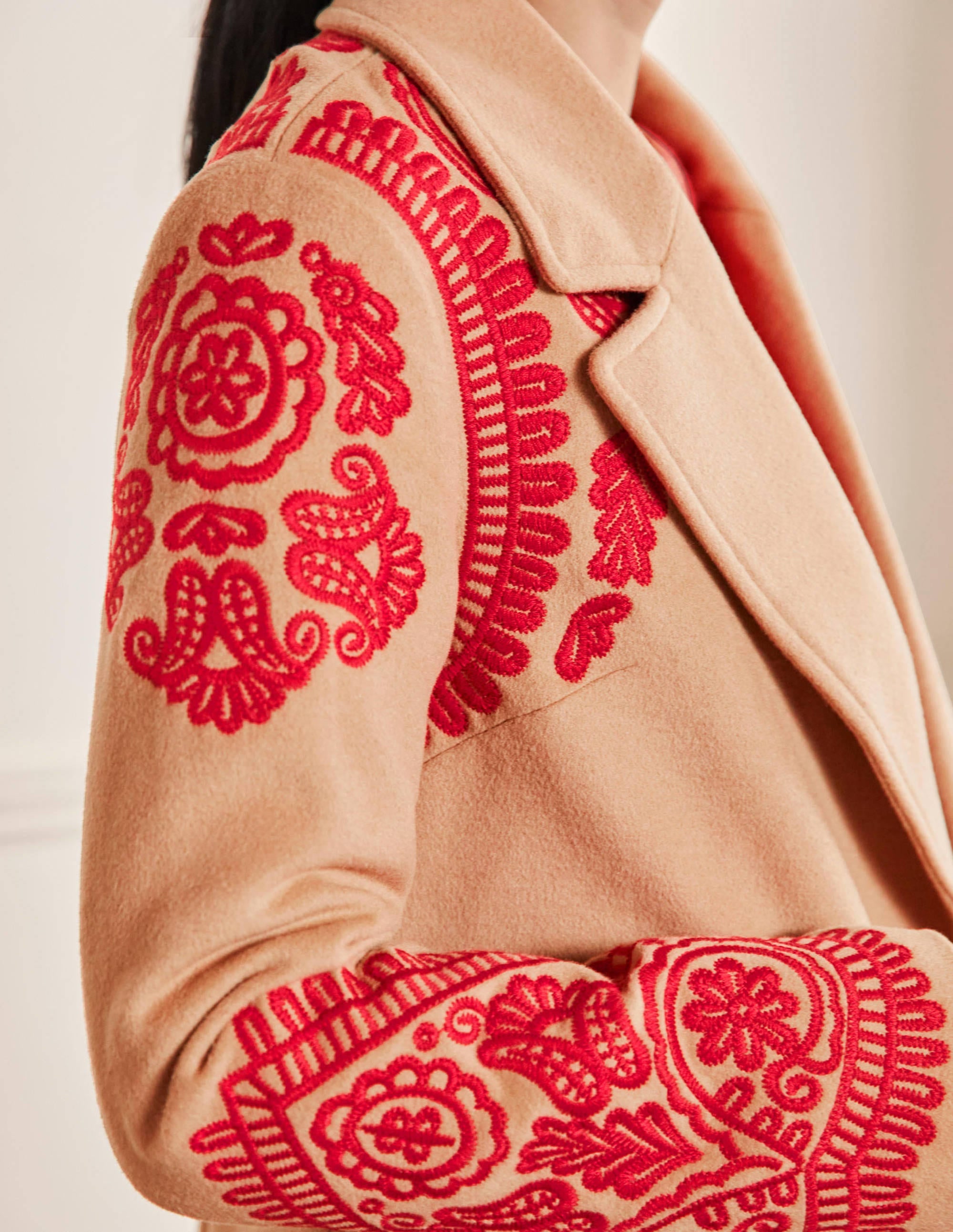 Cecily Embroidered Wool Coat-Oatmeal/Camel Marl - Image 2