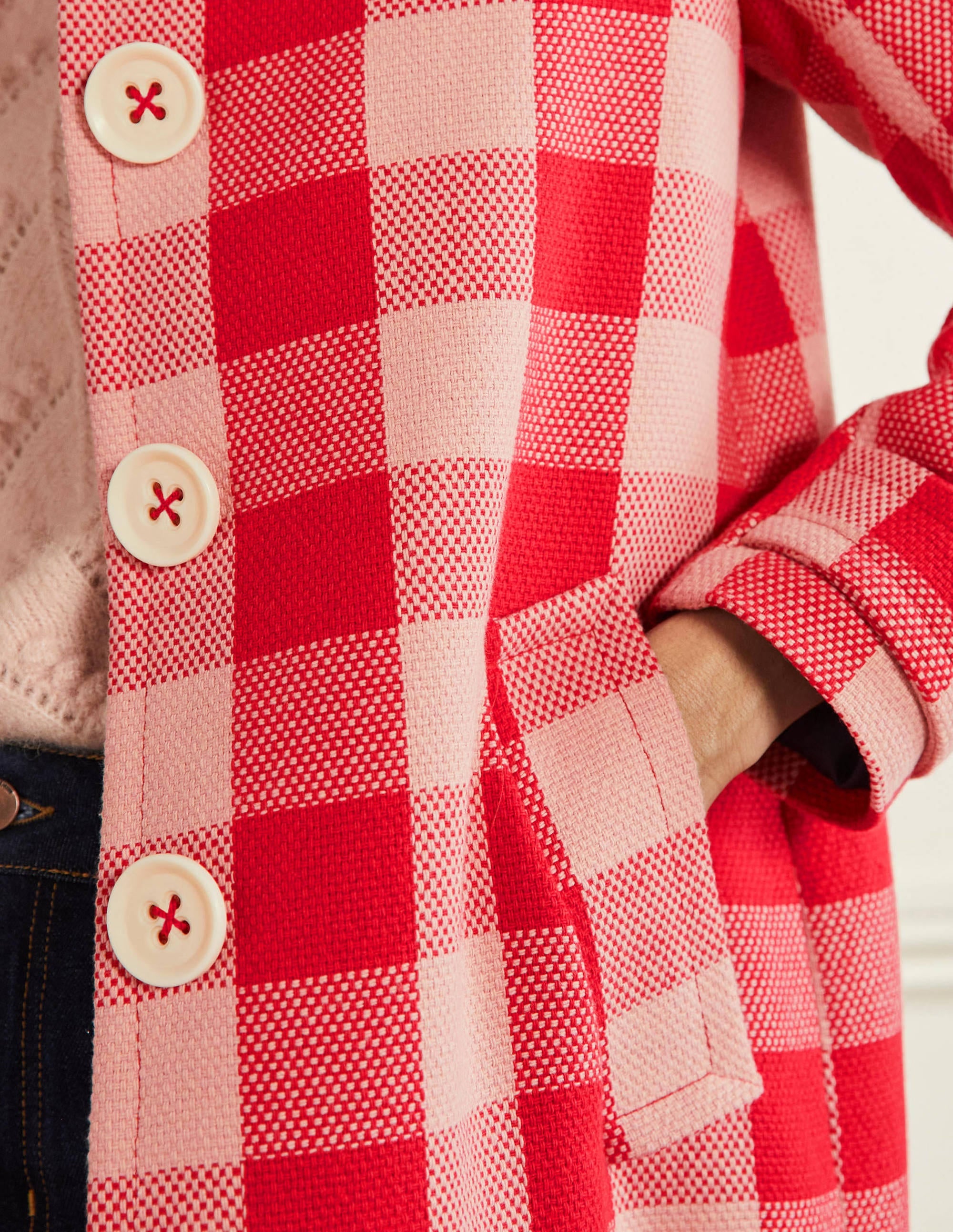 Bonnie Gingham Buttoned Coat-Pink/Red Gingham - Image 2
