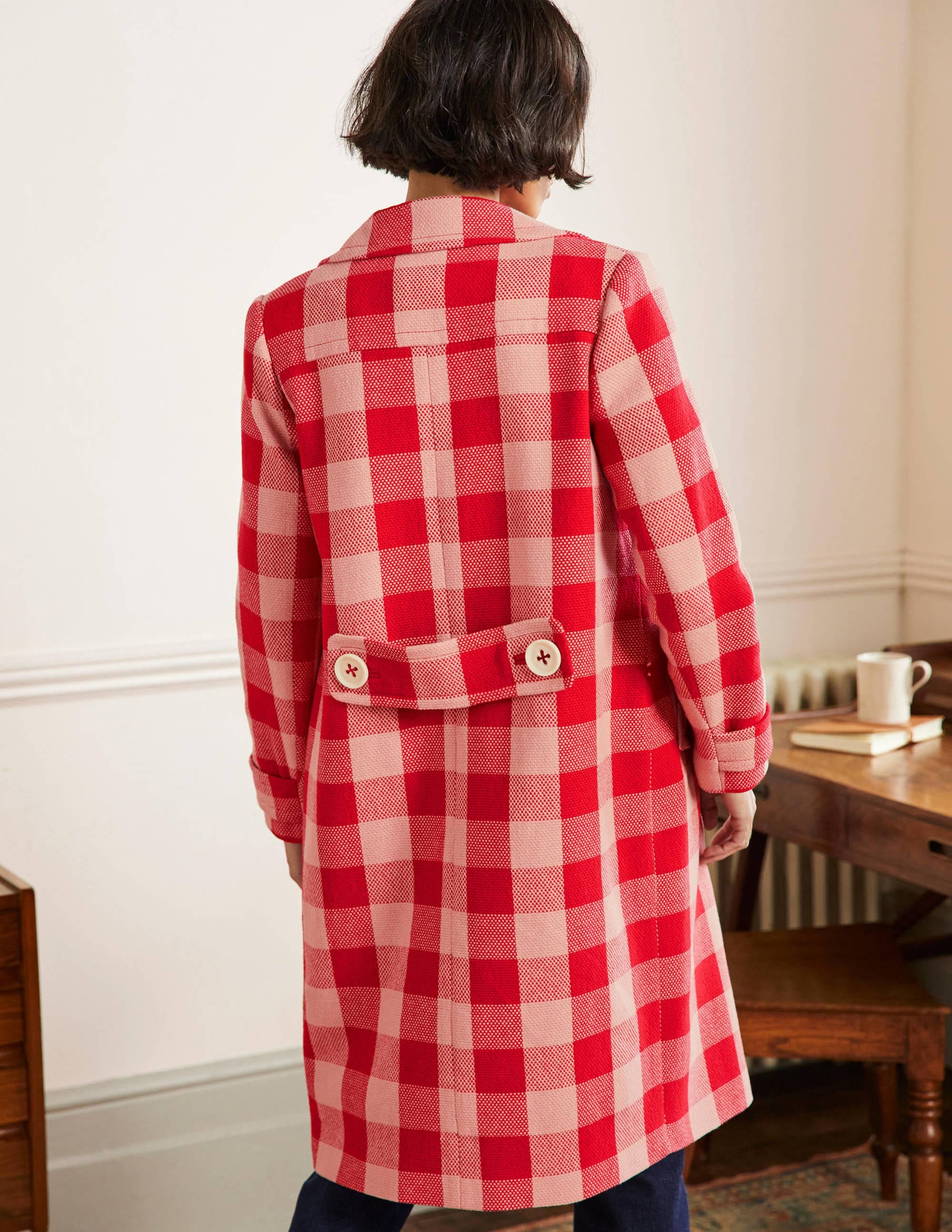 Bonnie Gingham Buttoned Coat-Pink/Red Gingham - Image 3