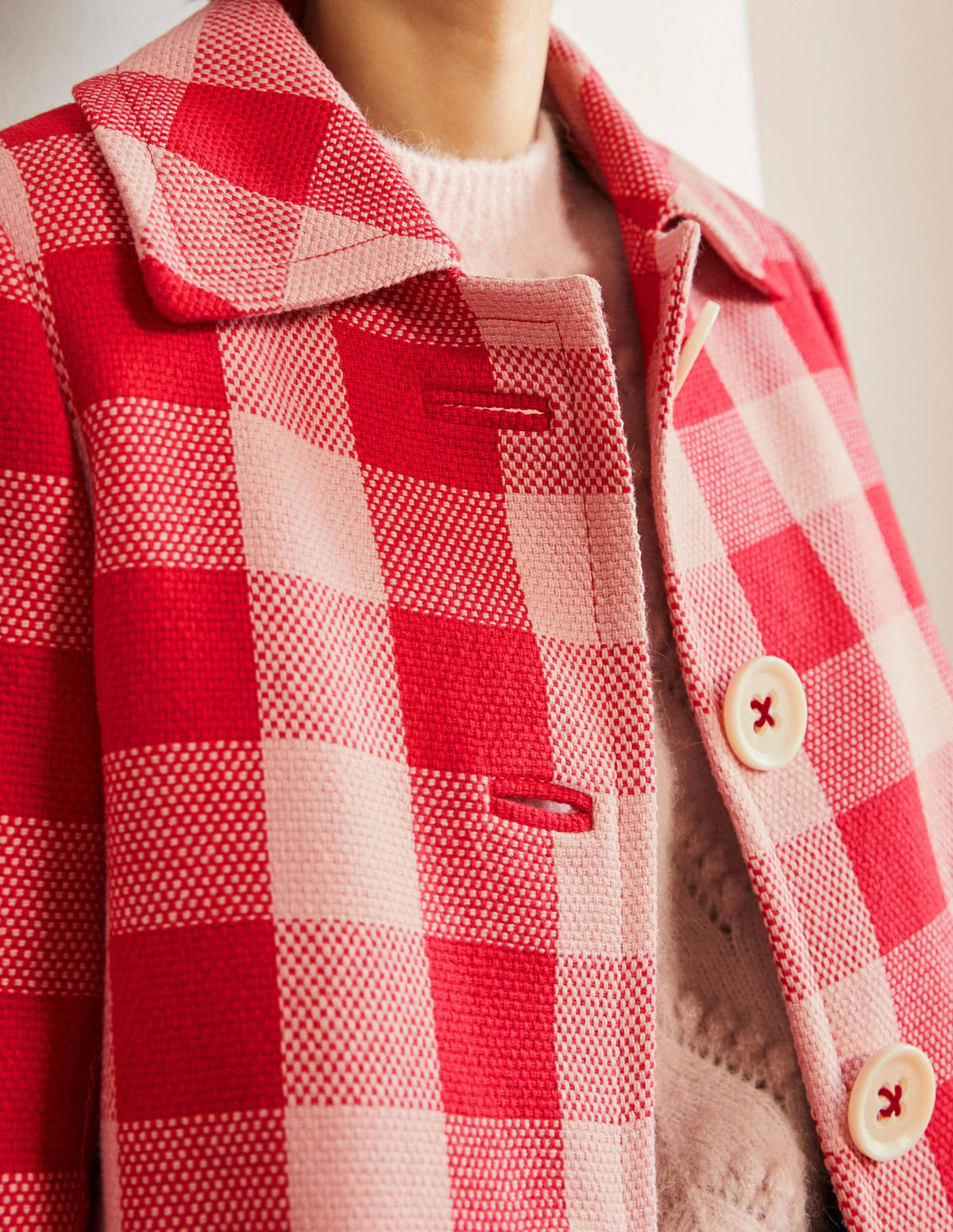 Bonnie Gingham Buttoned Coat-Pink/Red Gingham - Image 5