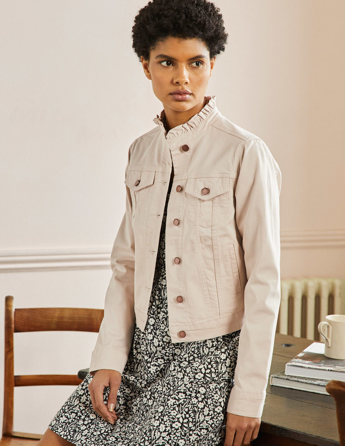 Carla Ruffle Collar Jacket-Oat Milk - Image 1