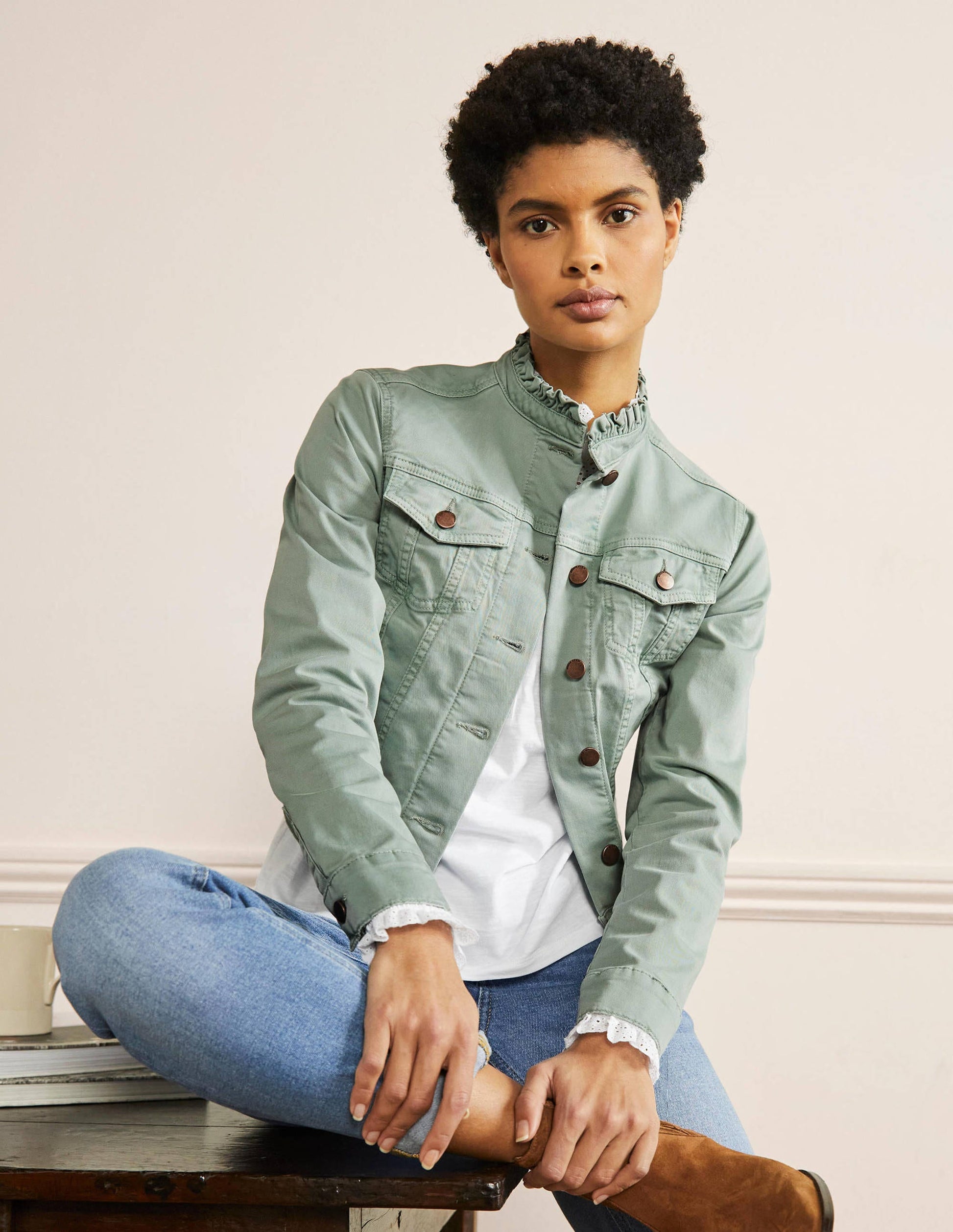 Carla Ruffle Collar Jacket-Iceberg Green-1