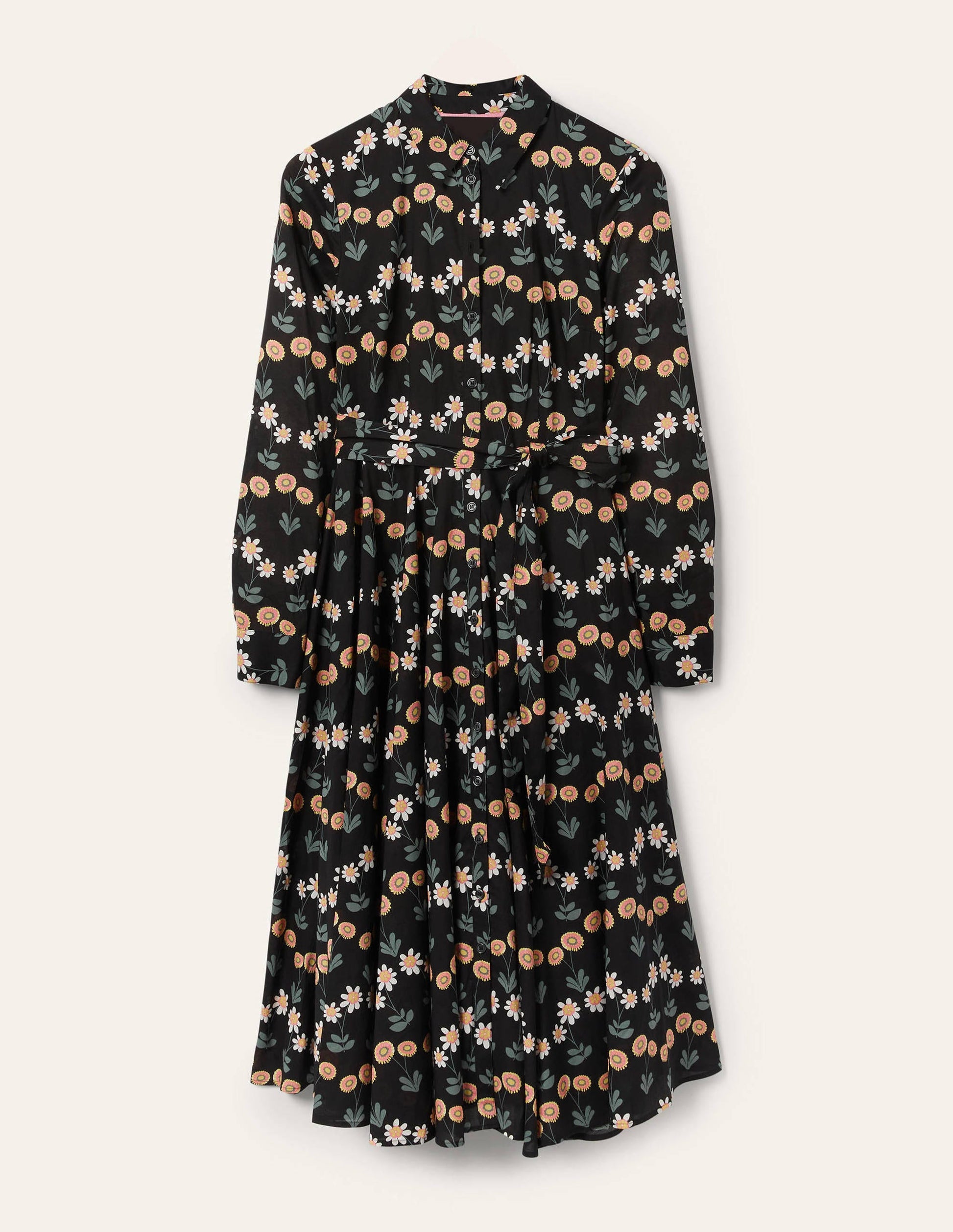 Kitty Midi Shirt Dress-Black, Delicate Daisy-5