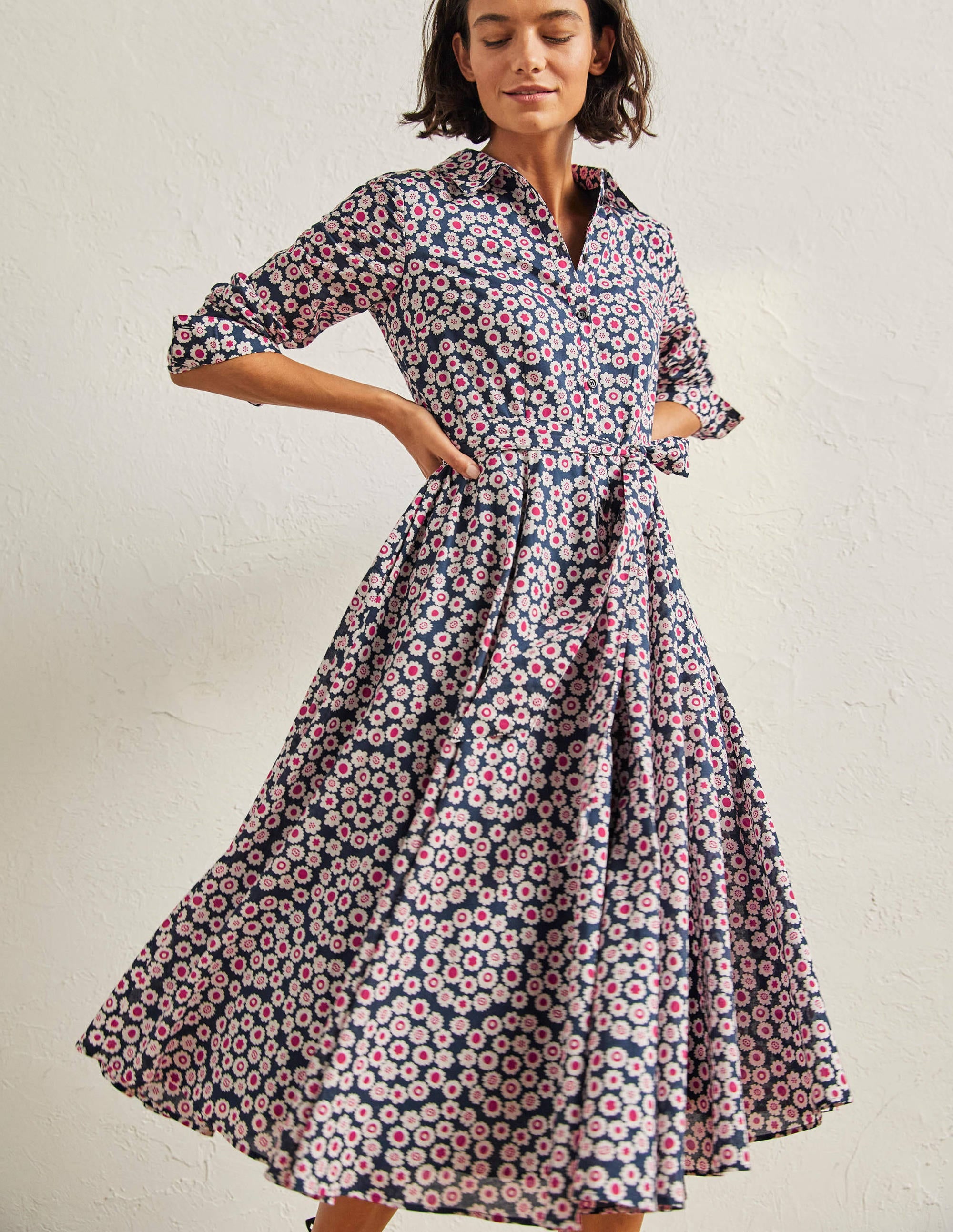 Kitty Midi Shirt Dress-French Navy, Ditsy Swirl - Image 1