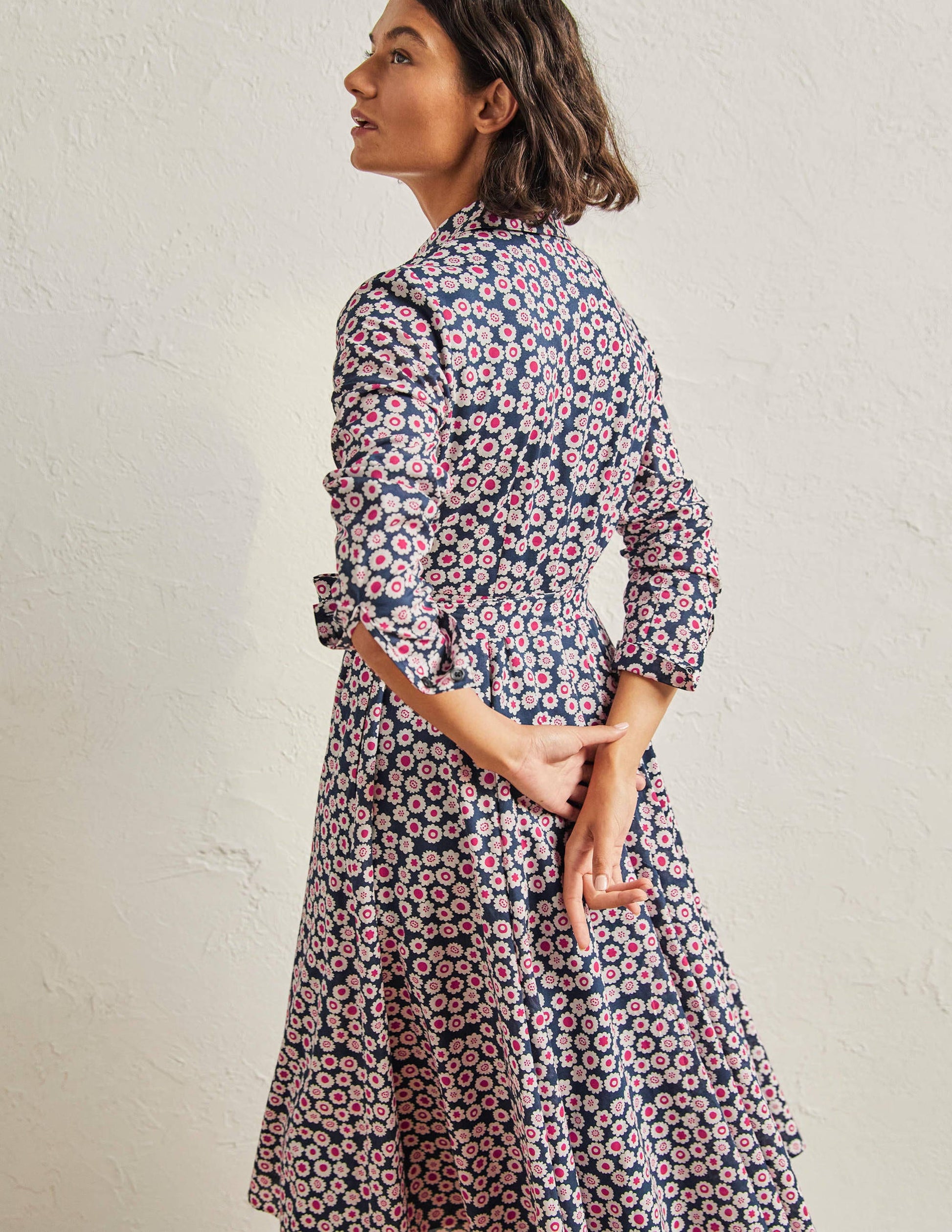 Kitty Midi Shirt Dress-French Navy, Ditsy Swirl-3