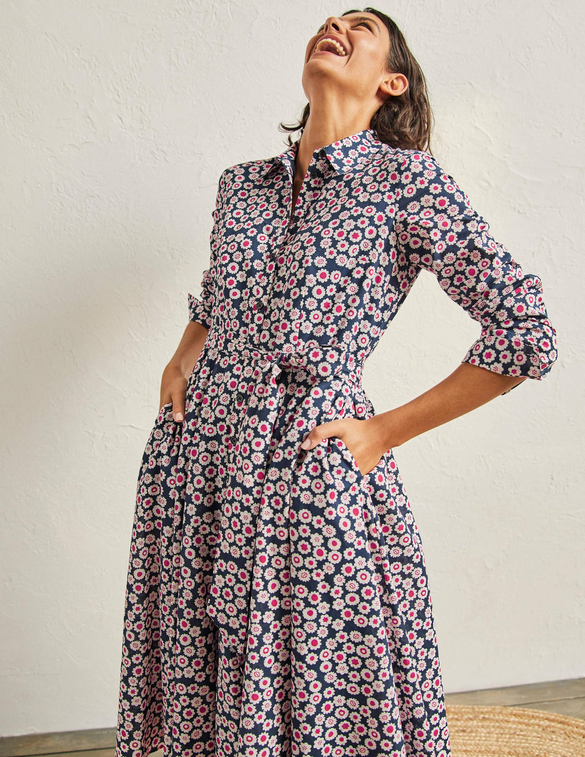 Kitty Midi Shirt Dress-French Navy, Ditsy Swirl - Image 4