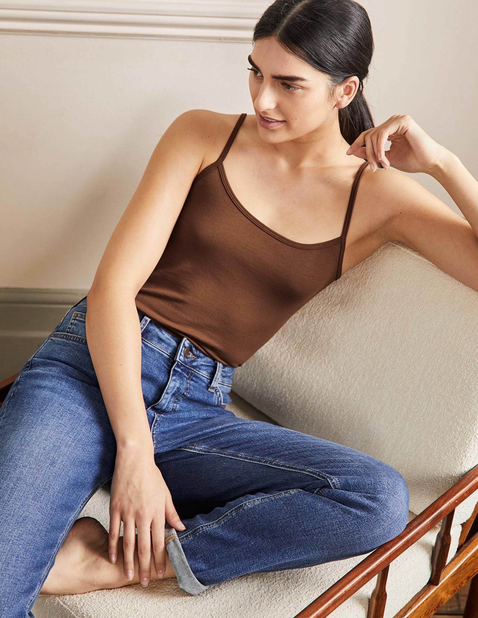 Plain Cami Top-Medium Brown-1