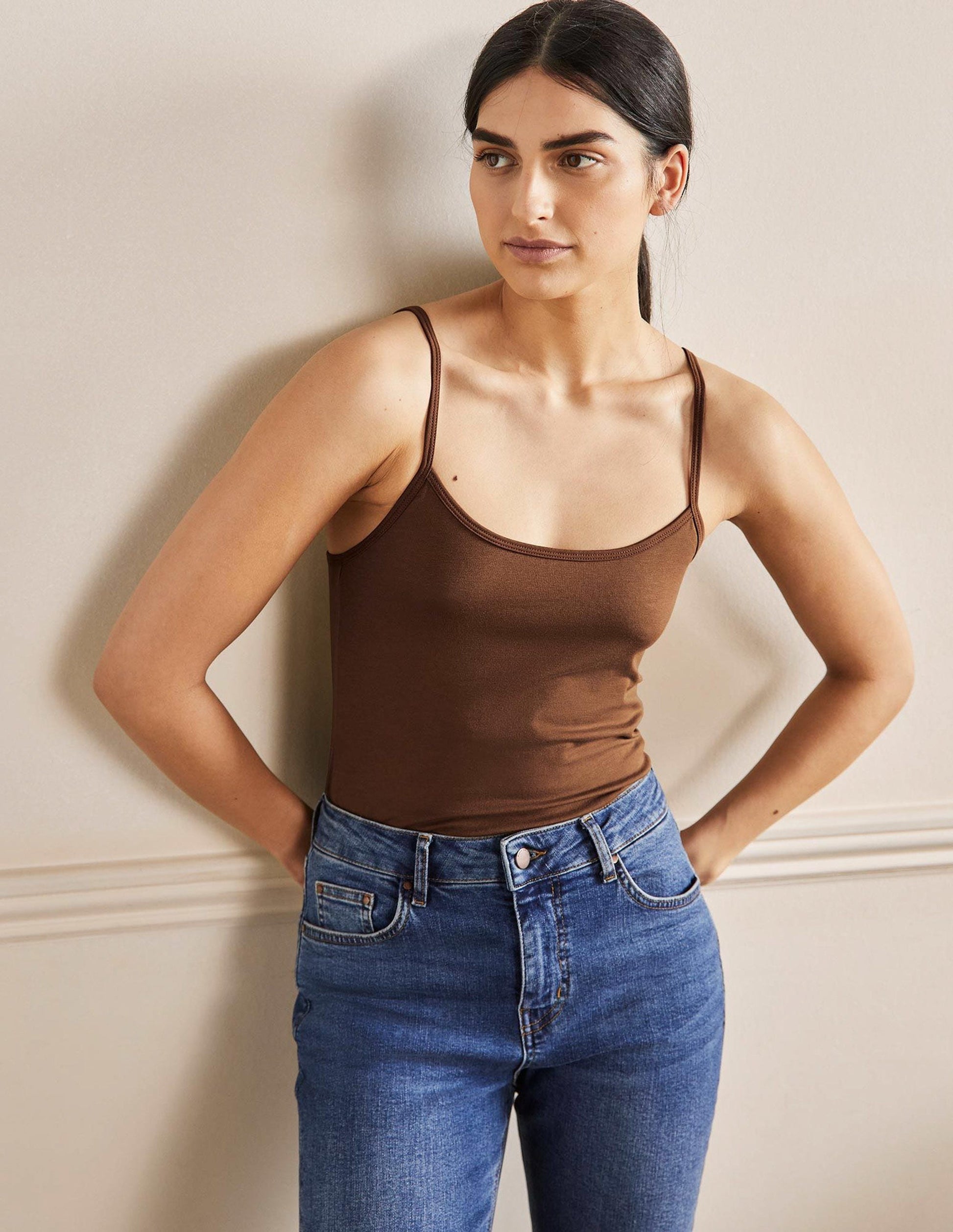 Plain Cami Top-Medium Brown-4