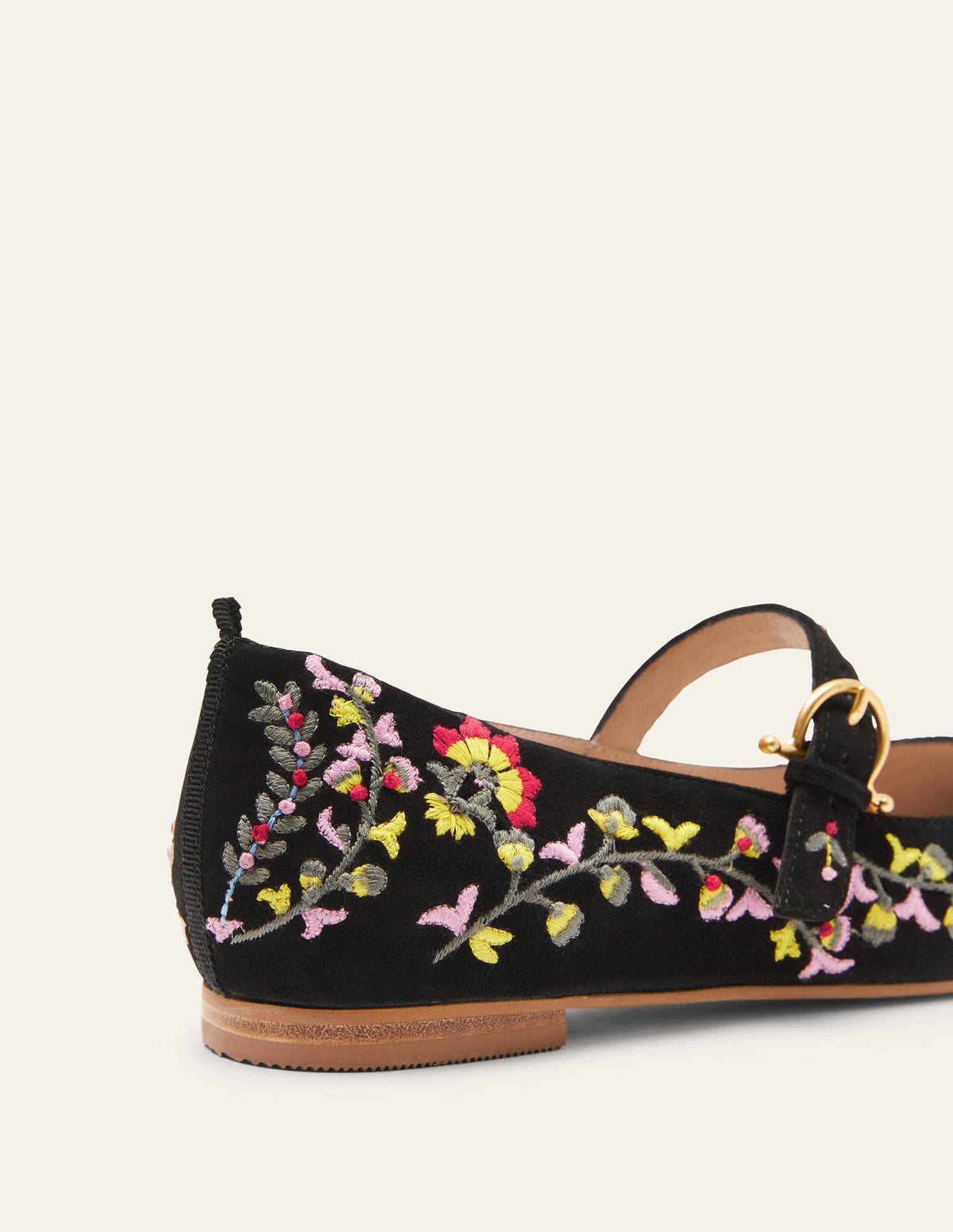 Pointed Toe Mary Jane Shoes-Black, Multi Embroidery - Image 4