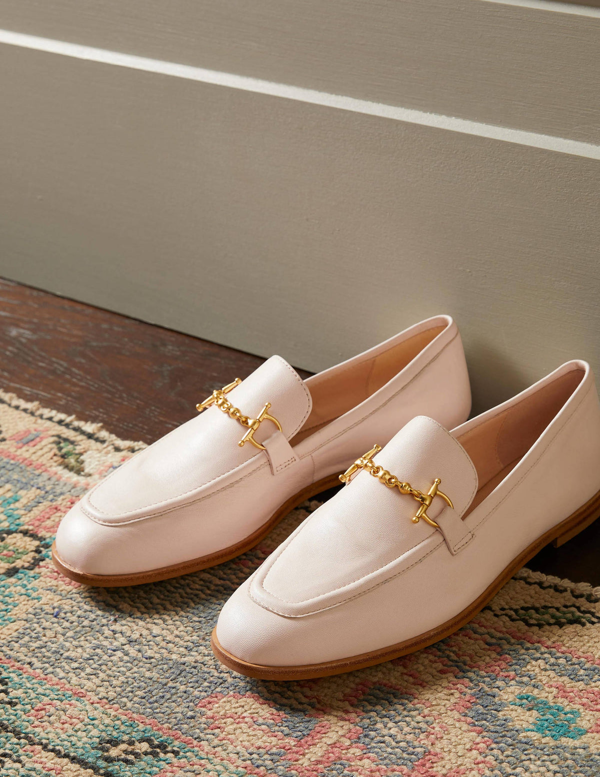 Snaffle Detail Leather Loafers-Ecru - Image 1