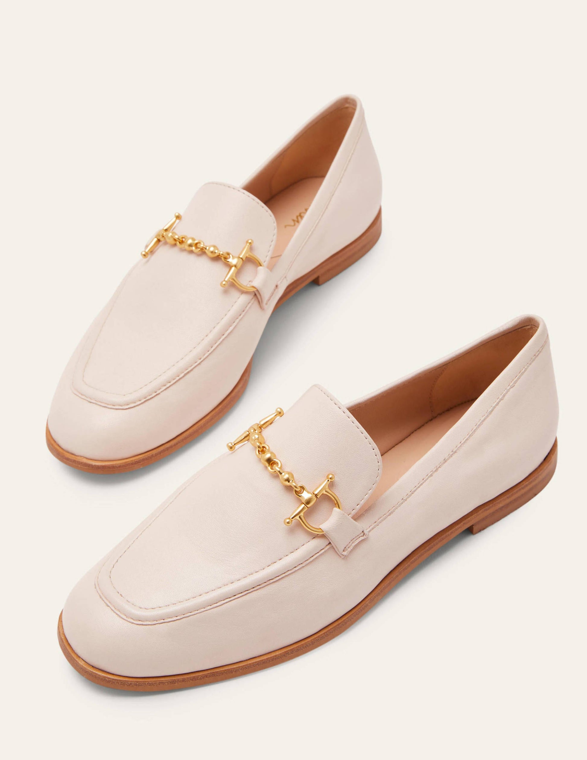 Snaffle Detail Leather Loafers-Ecru-3