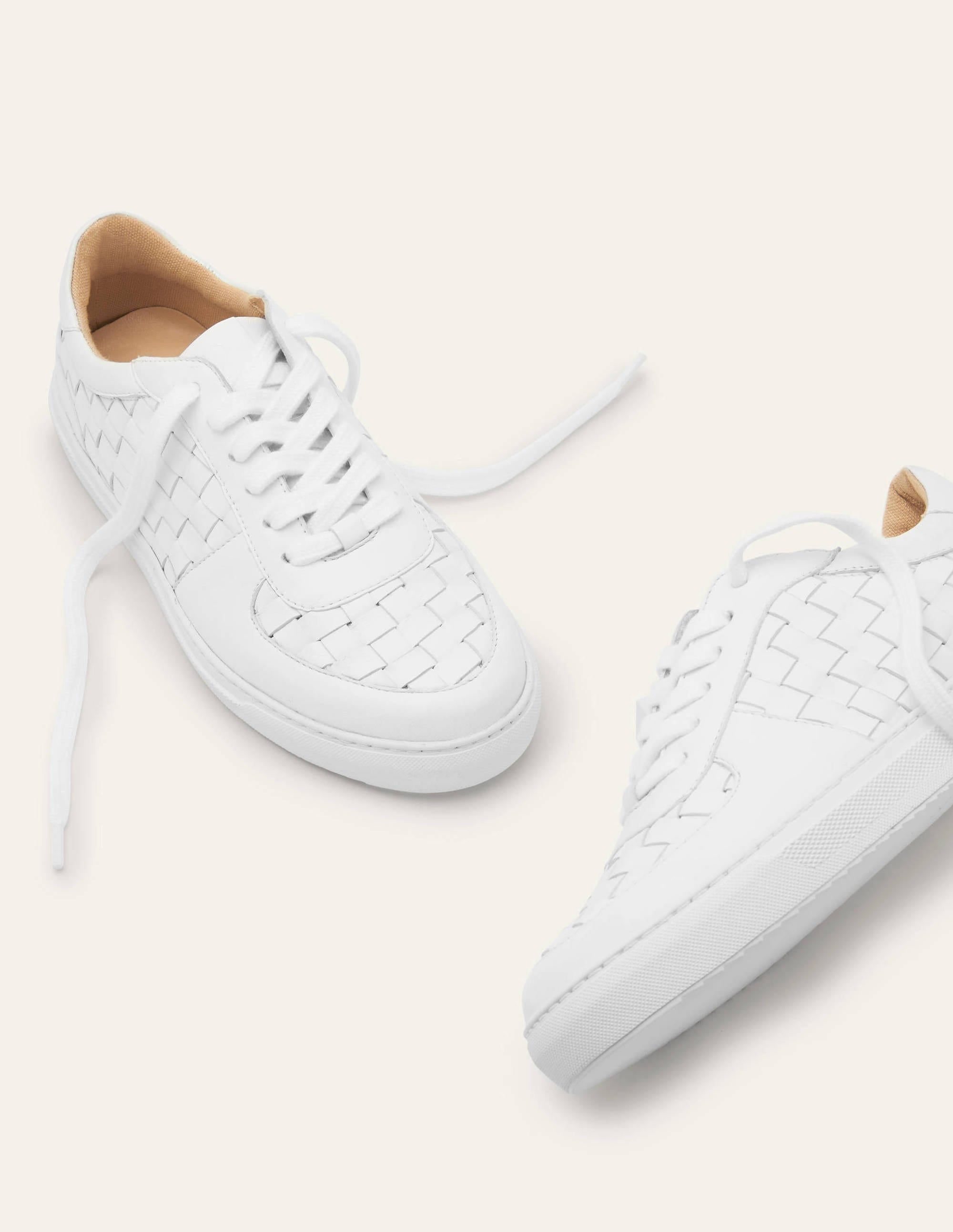 Lace Up Leather Sneakers-White Woven - Image 1