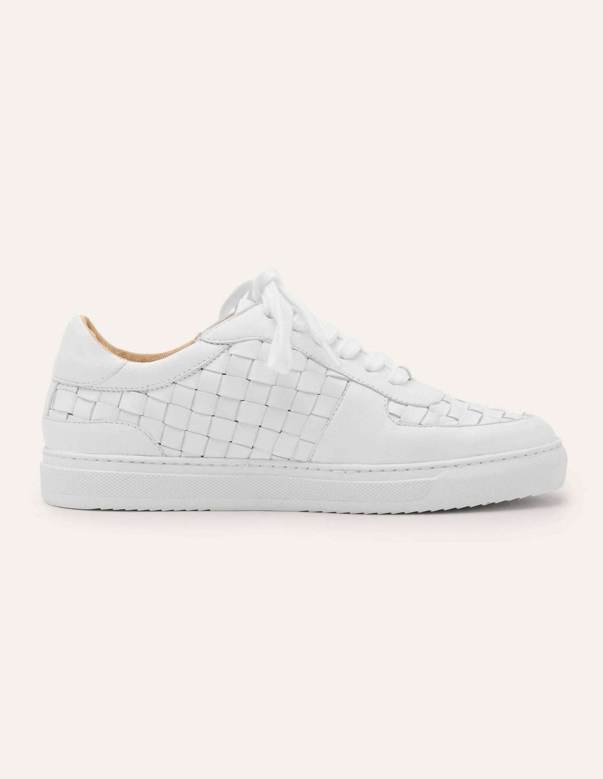 Lace Up Leather Sneakers-White Woven-2