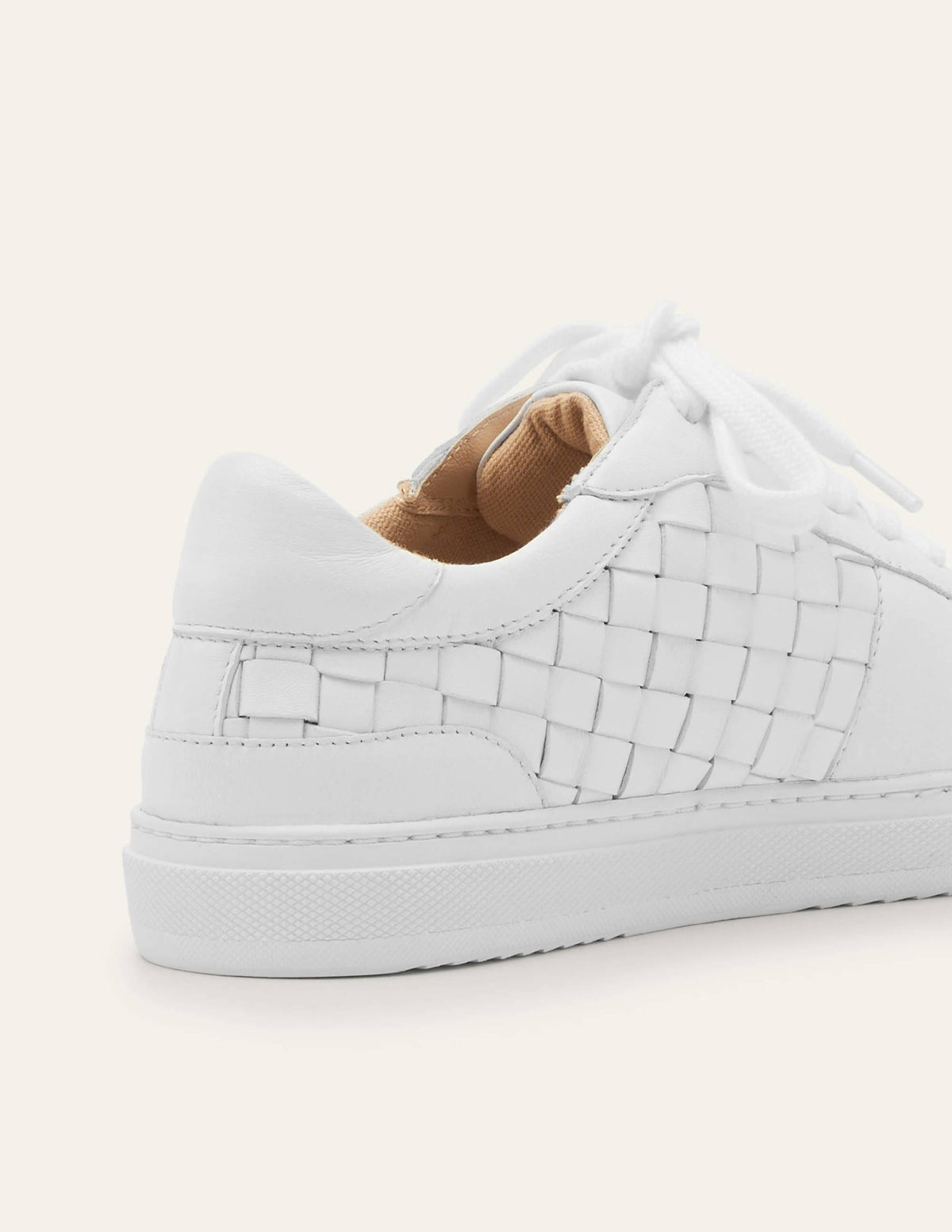 Lace Up Leather Sneakers-White Woven - Image 3