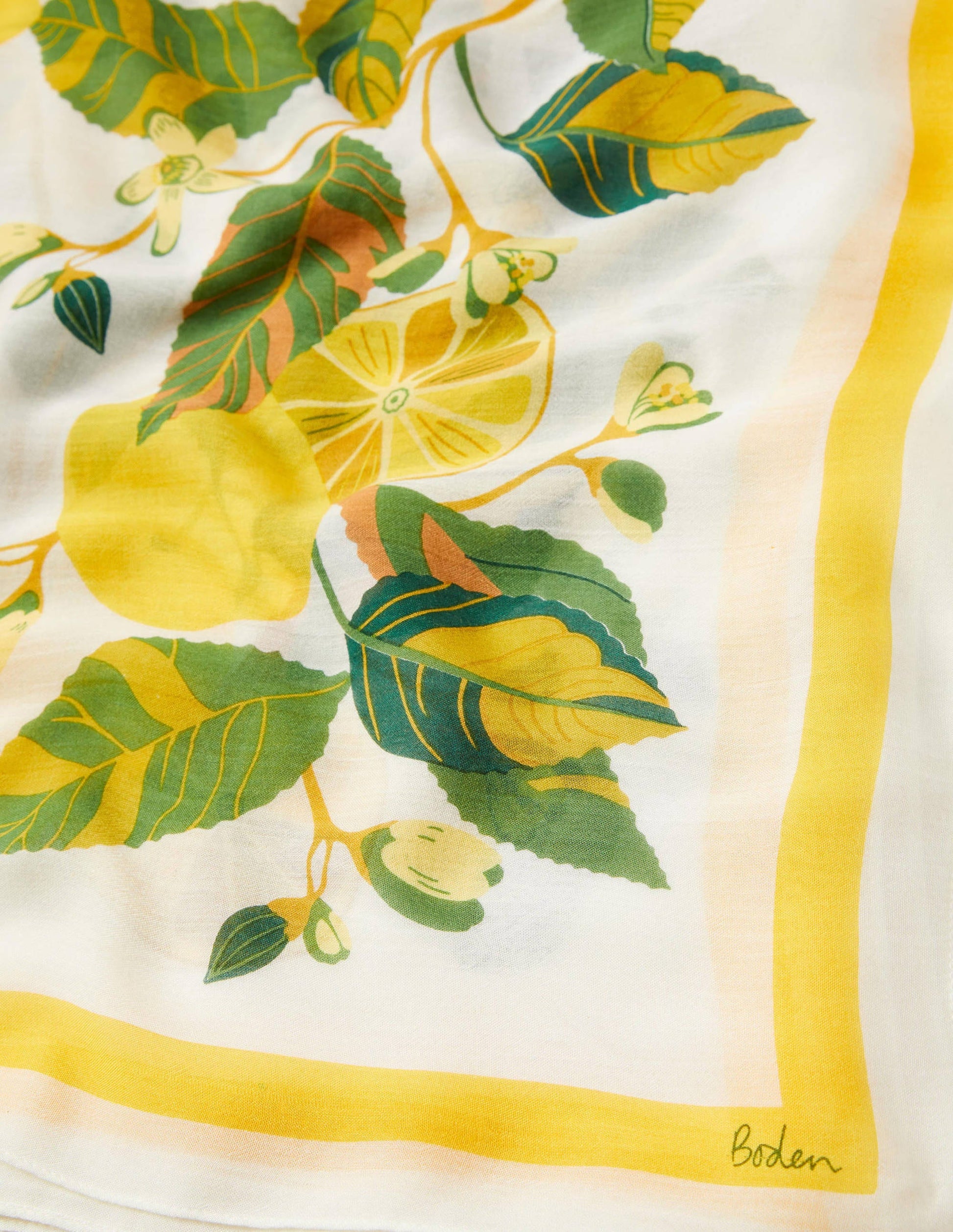 Printed Modal Scarf-Ivory/Pale Lemon, Lemon Vine-2