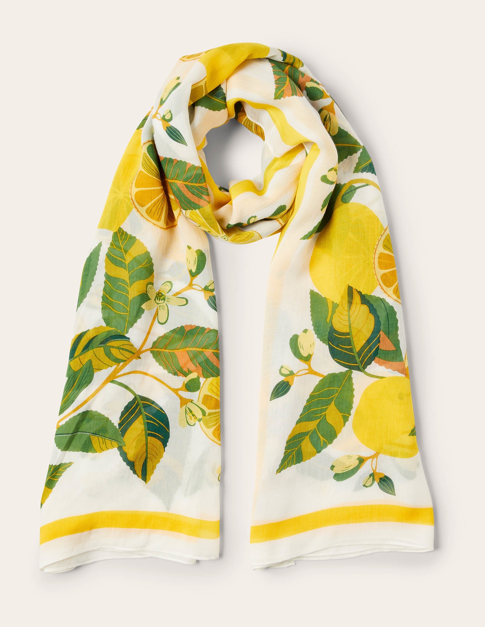 Printed Modal Scarf-Ivory/Pale Lemon, Lemon Vine - Image 1