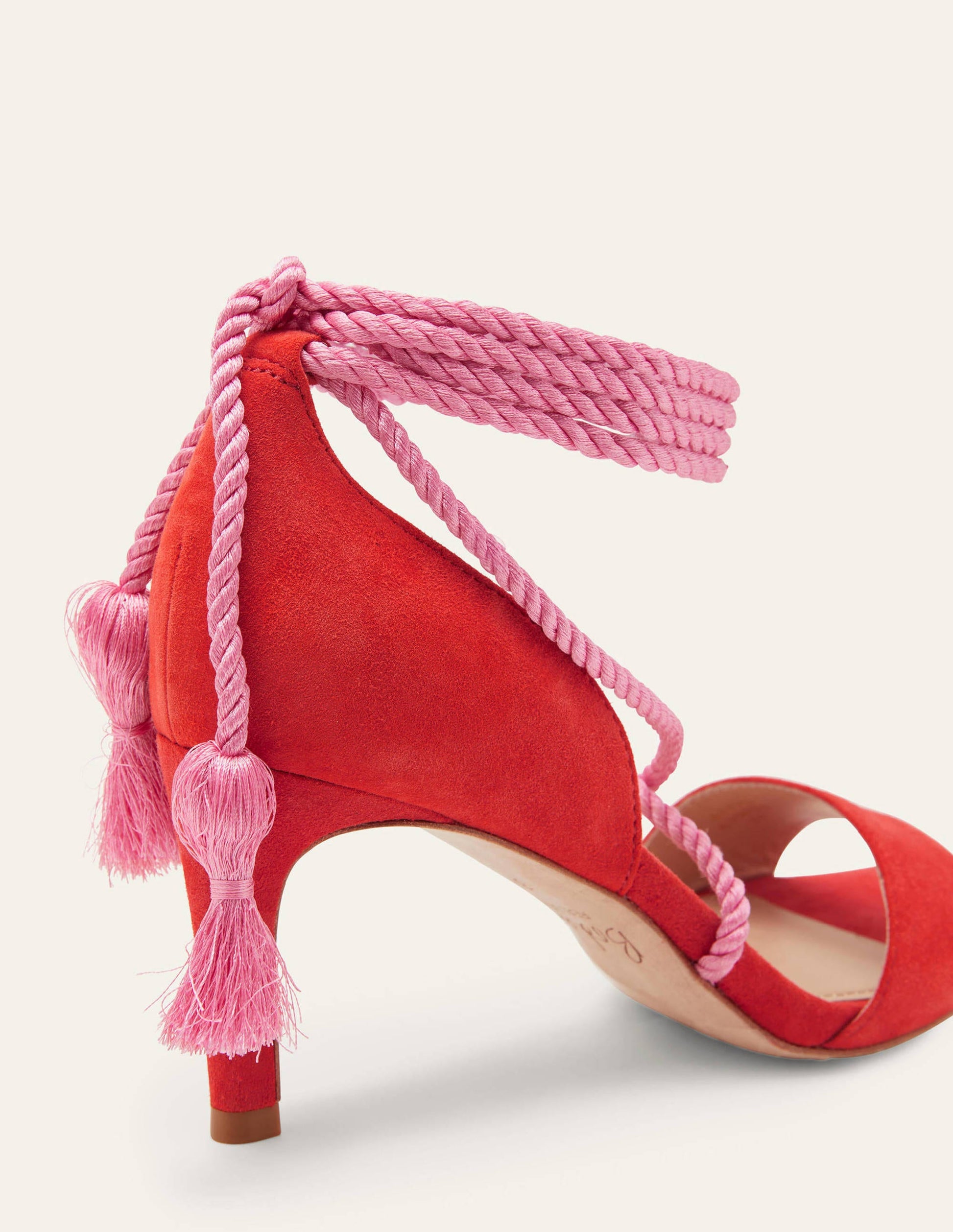 Suede Ankle Tie Heeled Sandals-Dragon Red-3