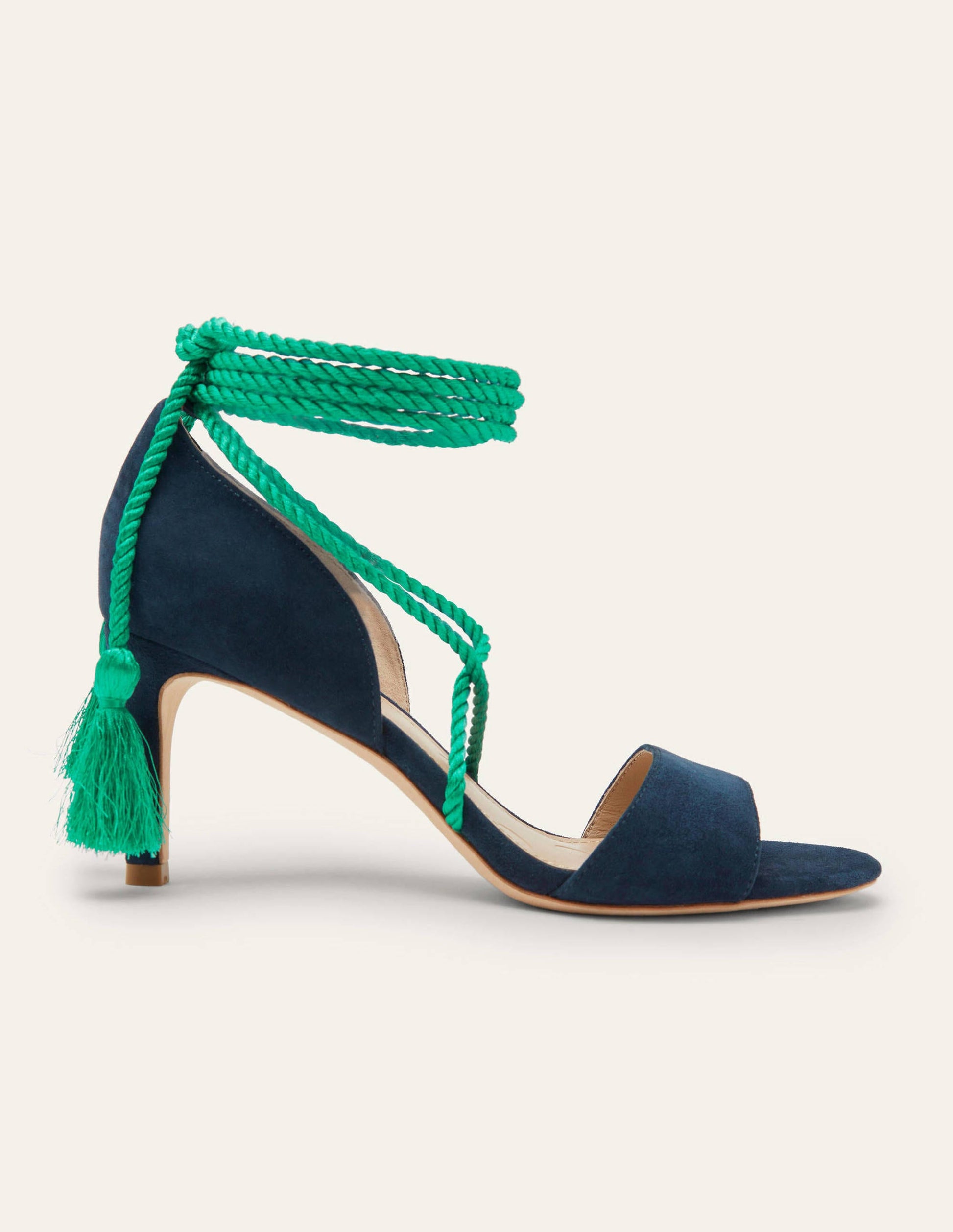 Suede Ankle Tie Heeled Sandals-Navy-2