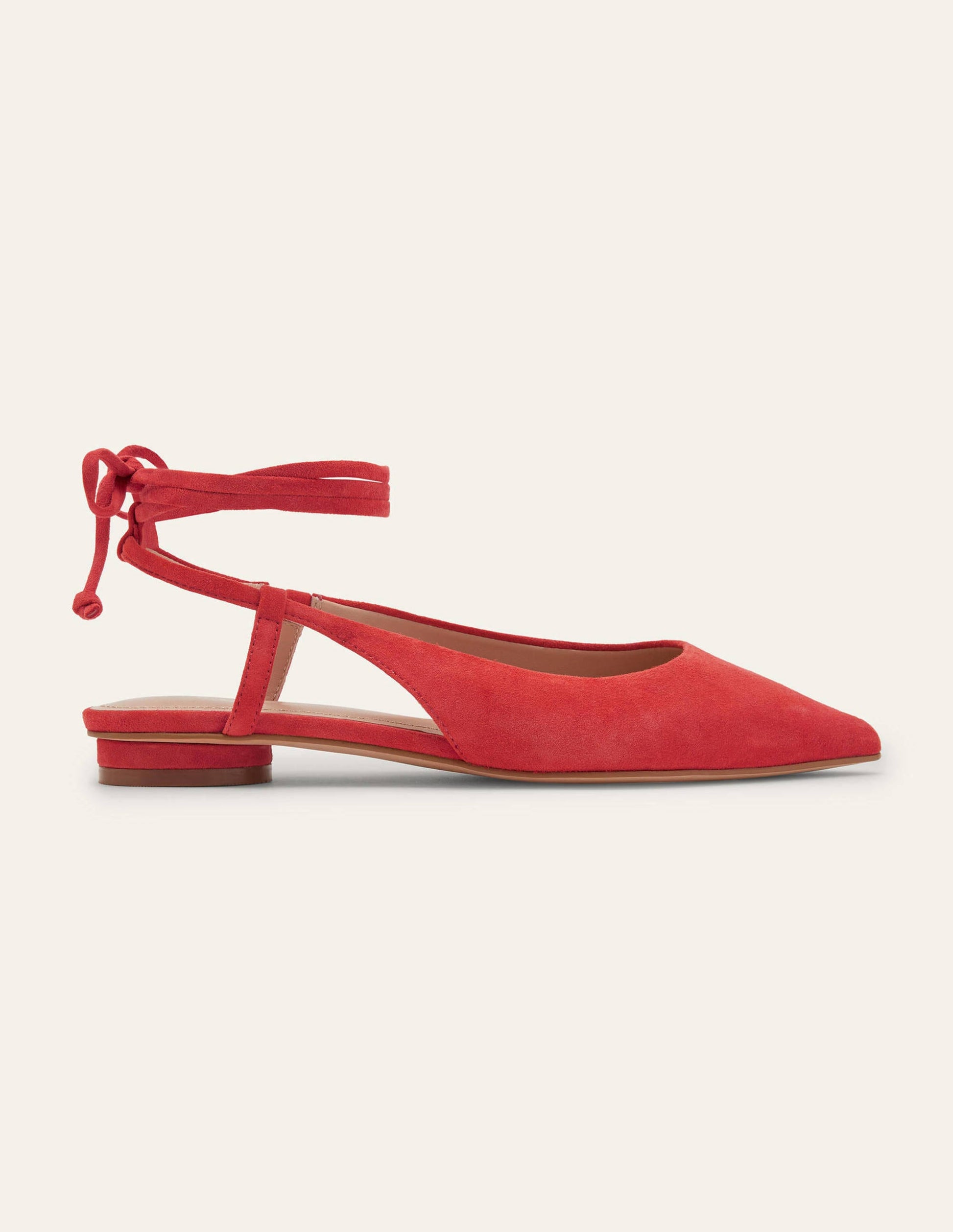 Ankle Tie Pointed Flats-Red Suede-2