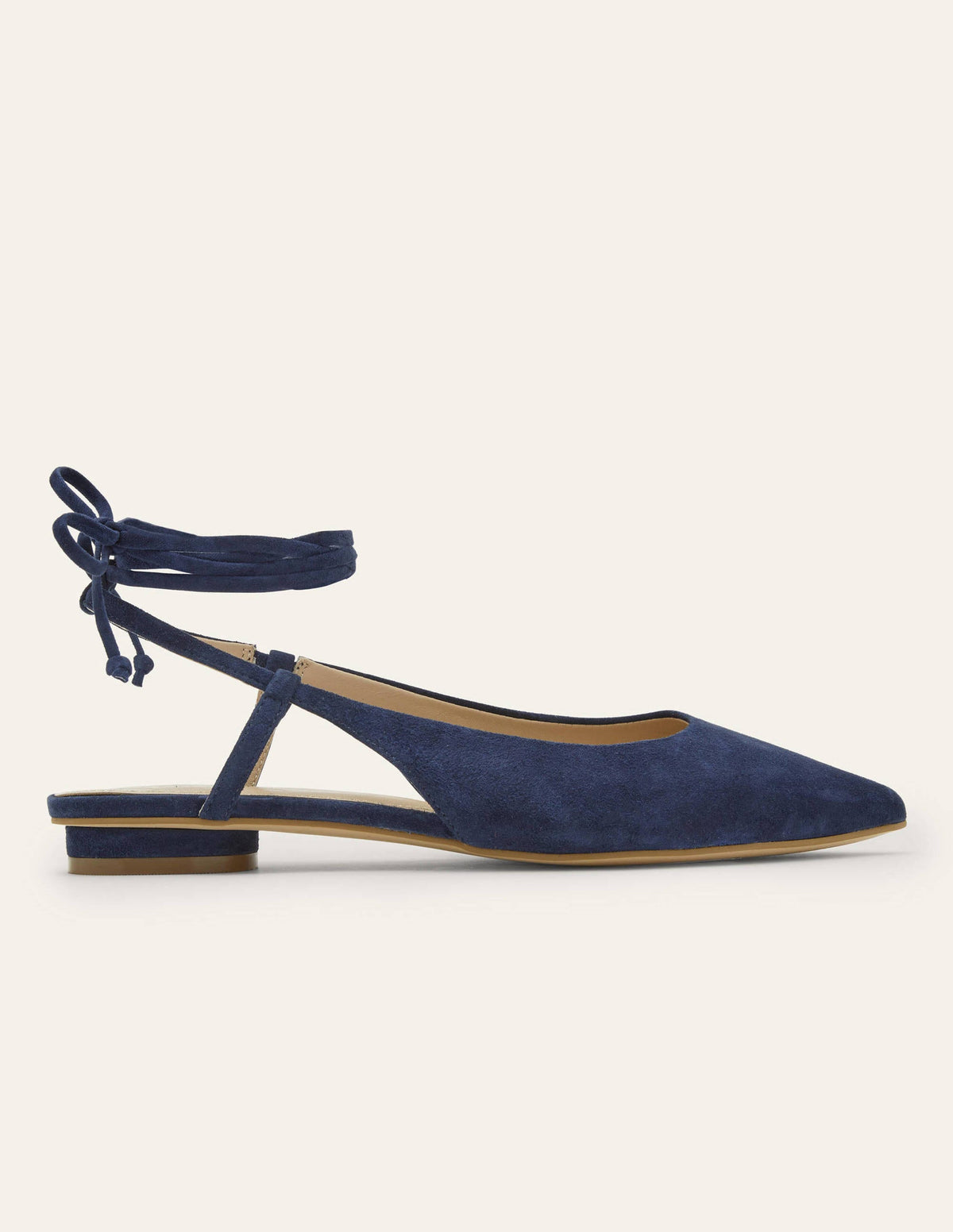 Ankle Tie Pointed Flats-Navy Suede - Image 2