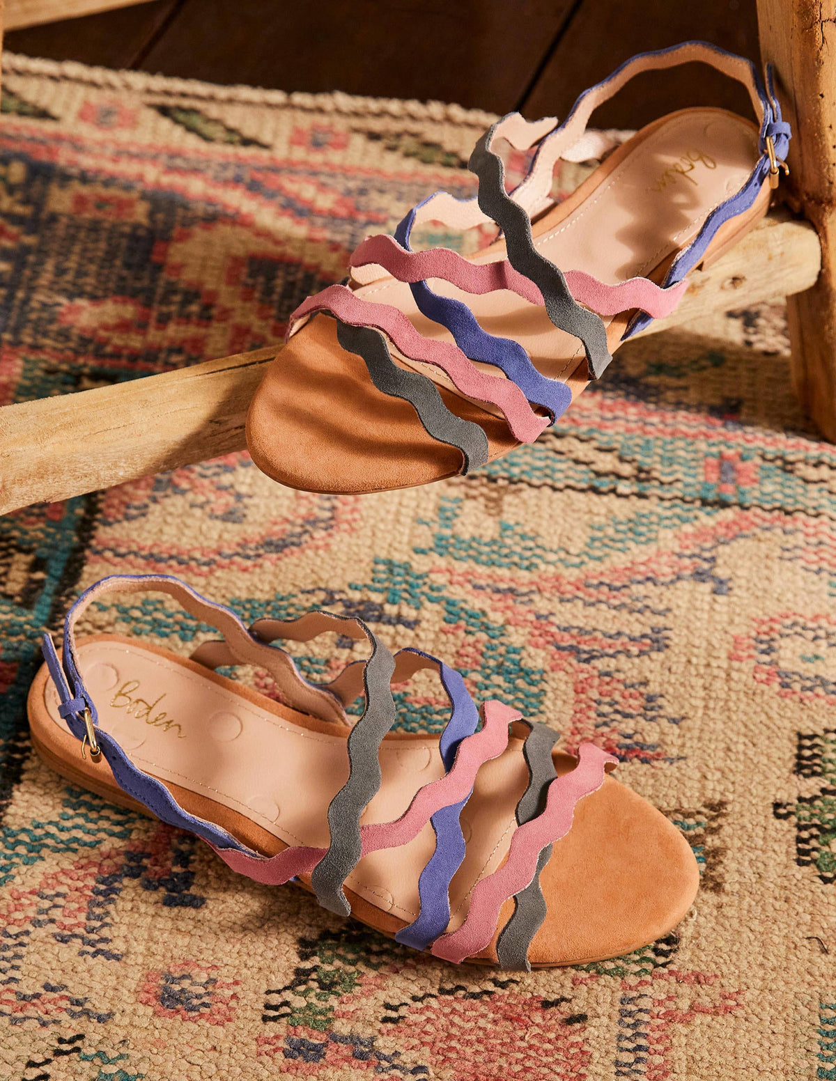 Multi Strap Flat Sandals-Teak Wood Multi - Image 1