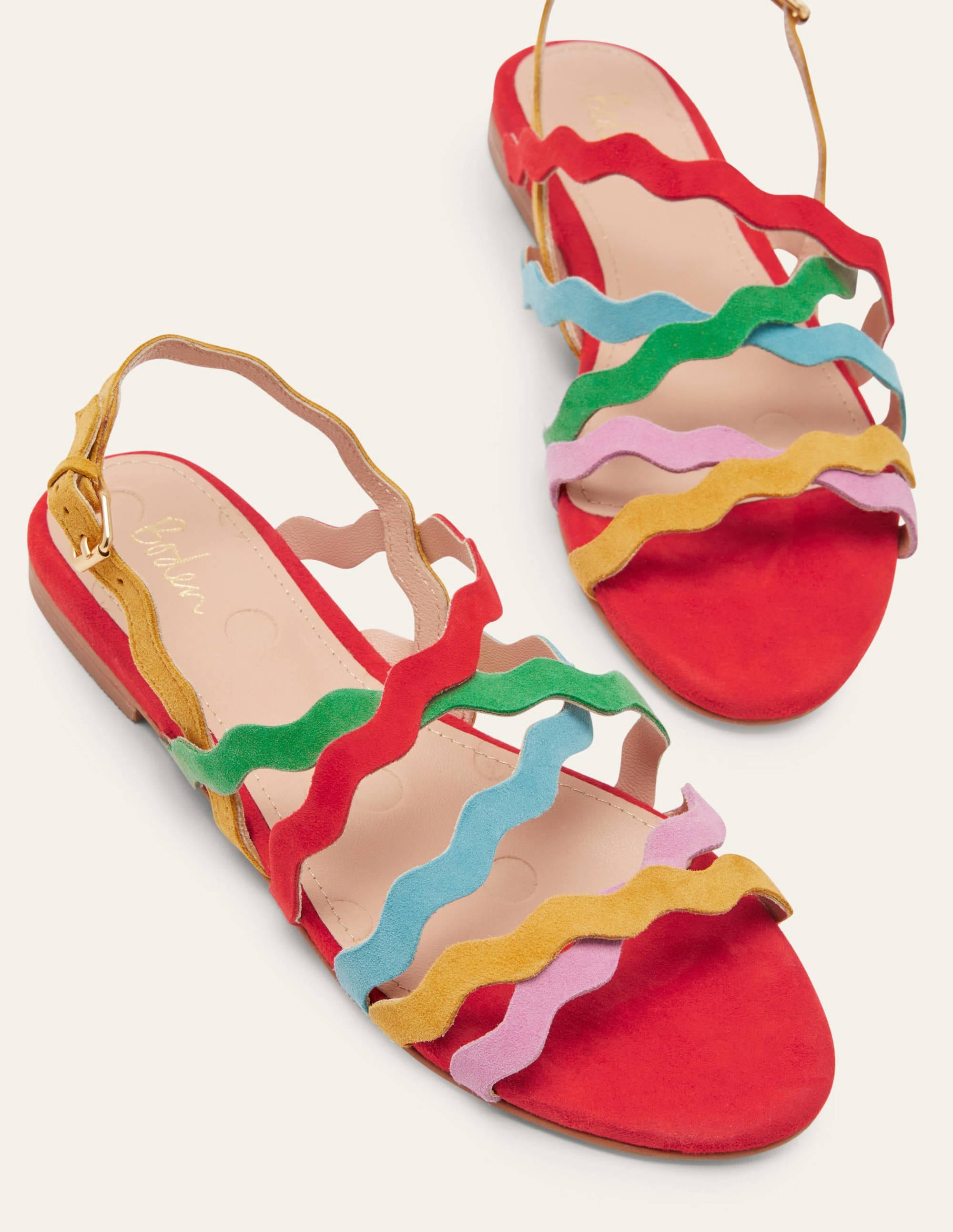 Multi Strap Flat Sandals-Bright Poppy Multi - Image 1