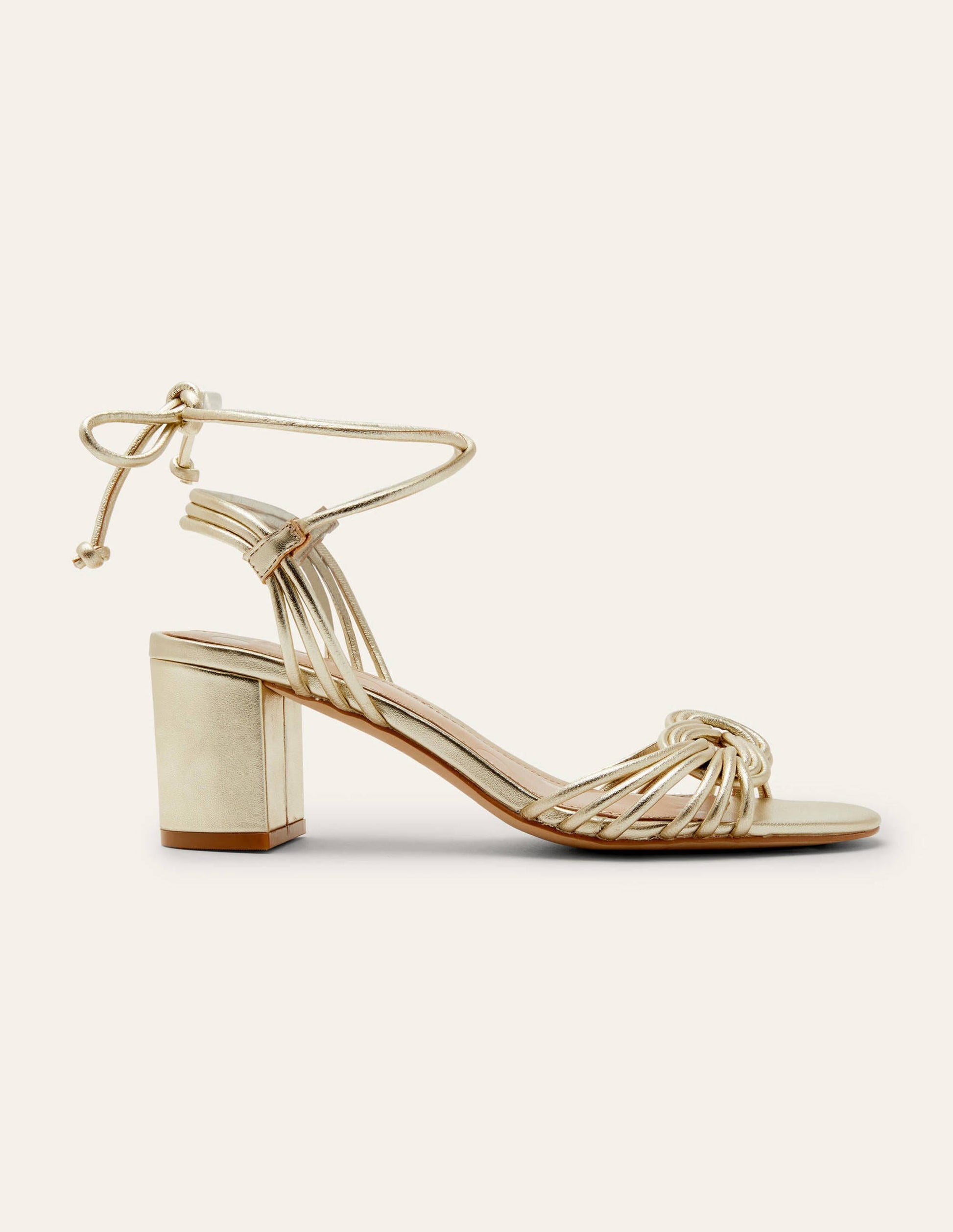 Knot Detail Heel Sandals-Pale Gold Metallic-2