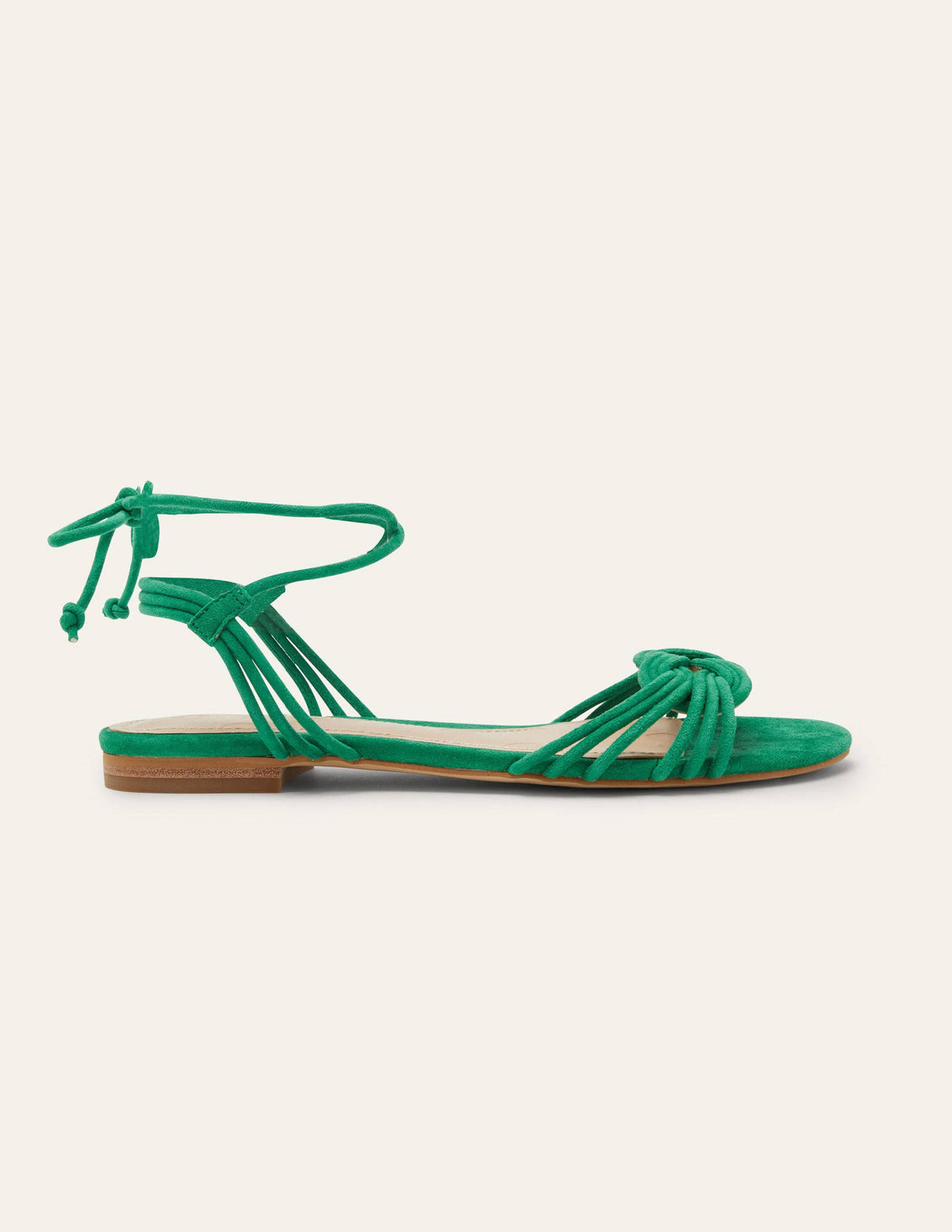Knot Detail Suede Flat Sandals-Highland Green - Image 2