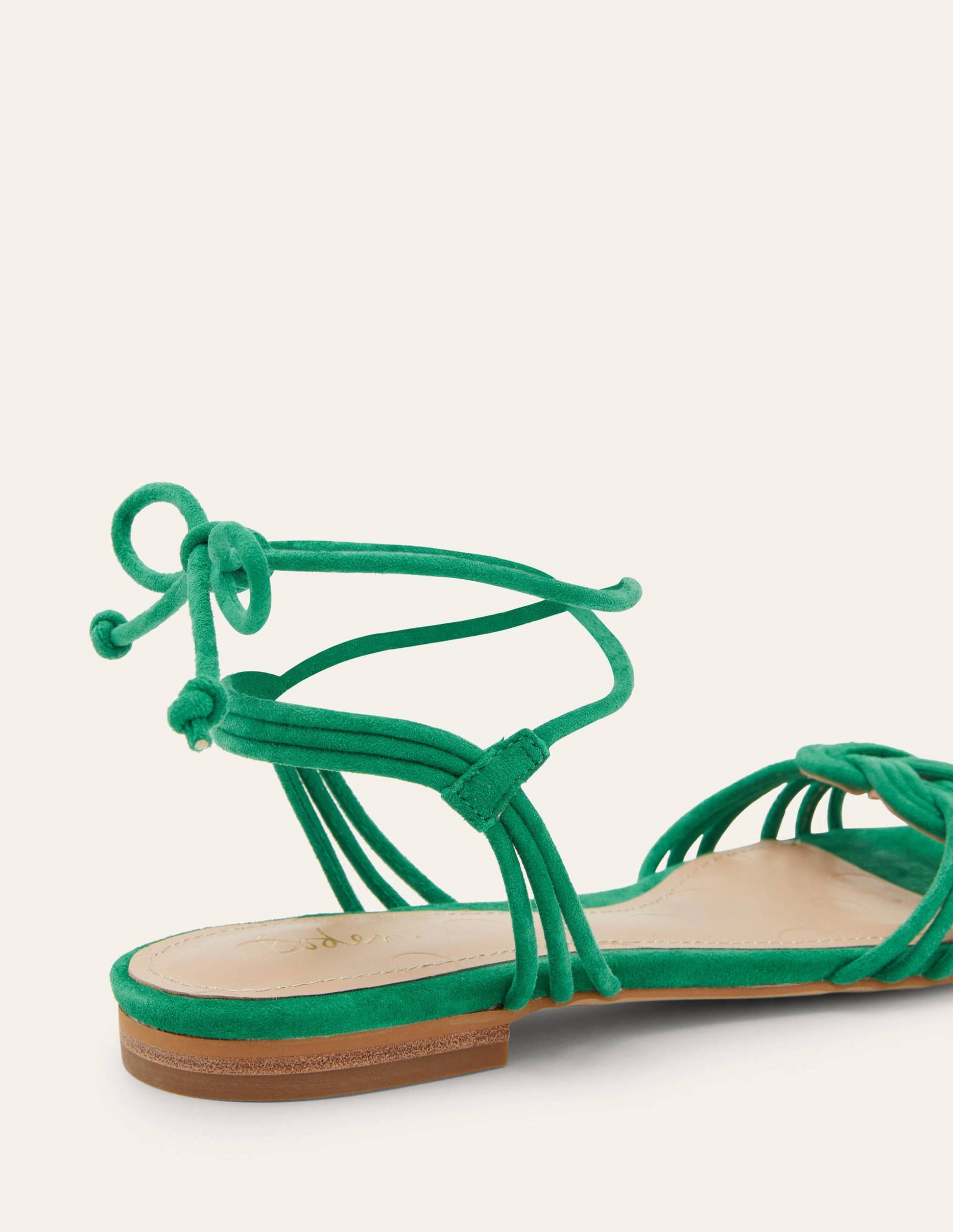 Knot Detail Suede Flat Sandals-Highland Green-3