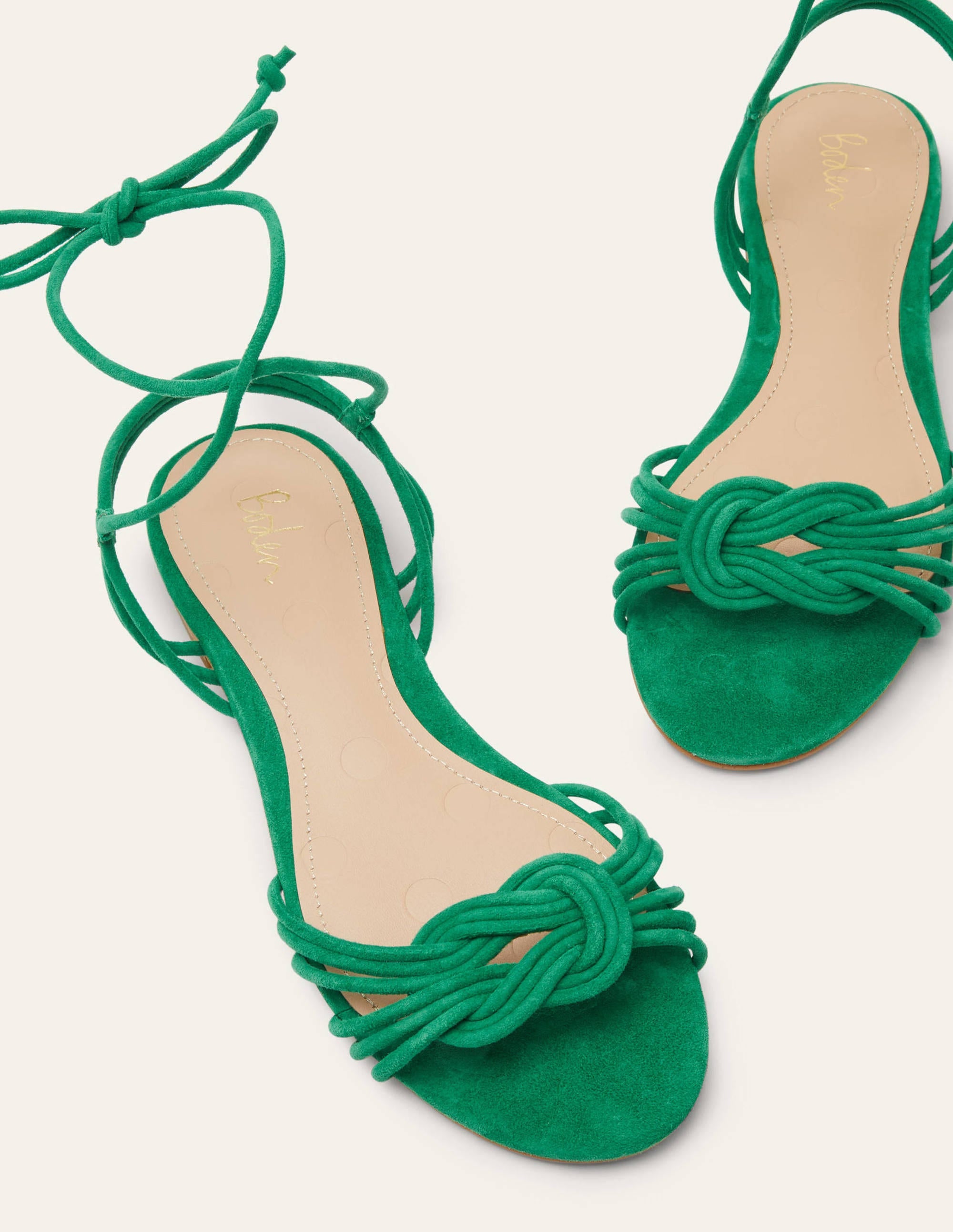 Knot Detail Suede Flat Sandals-Highland Green - Image 1