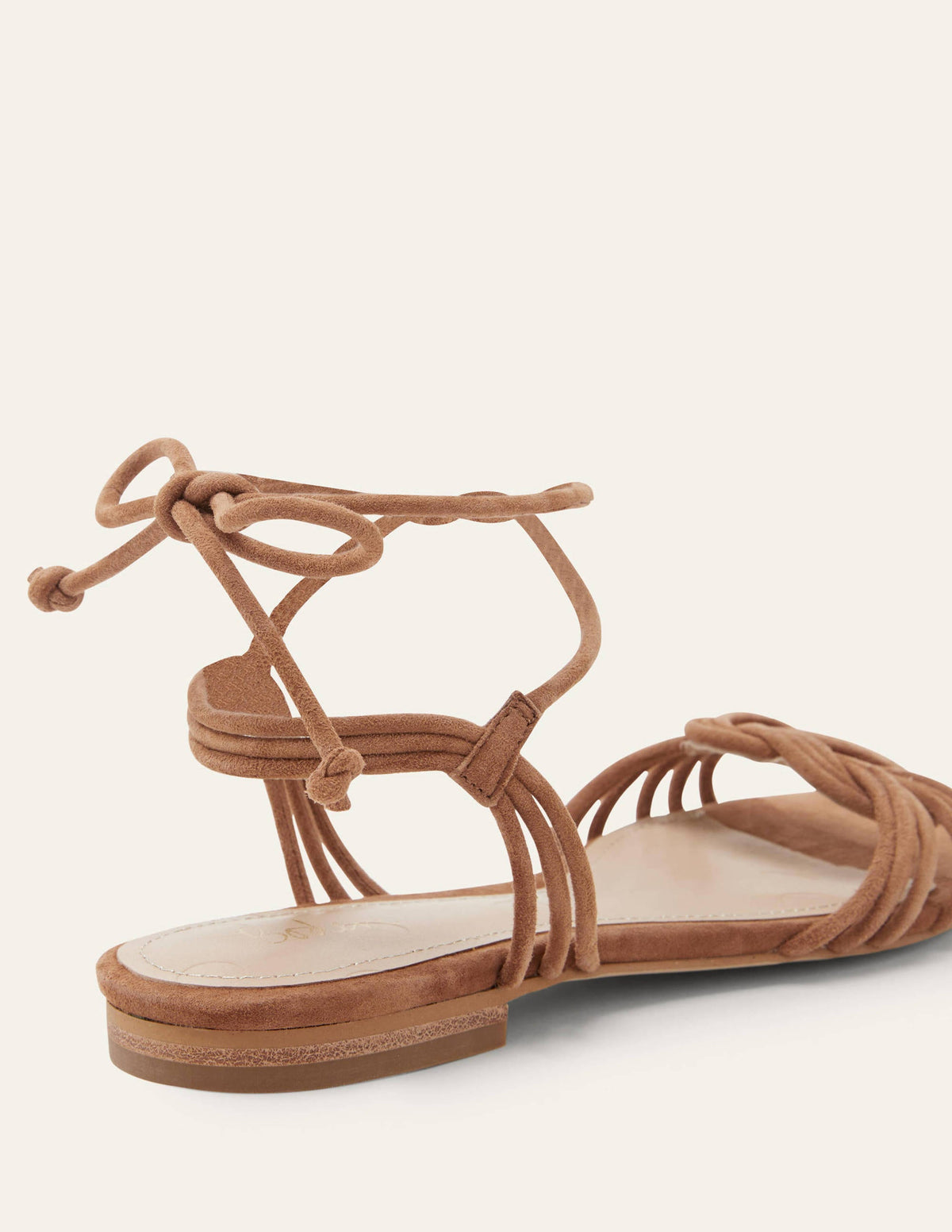 Knot Detail Suede Flat Sandals-Tan Suede - Image 3