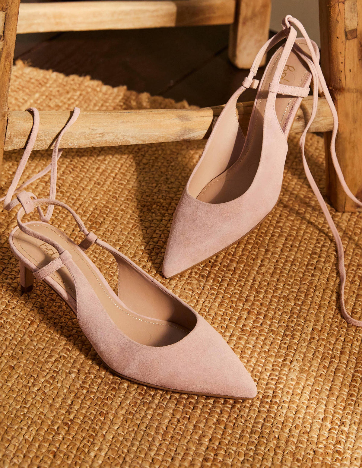 Suede Ankle Tie Heels-Milkshake - Image 1