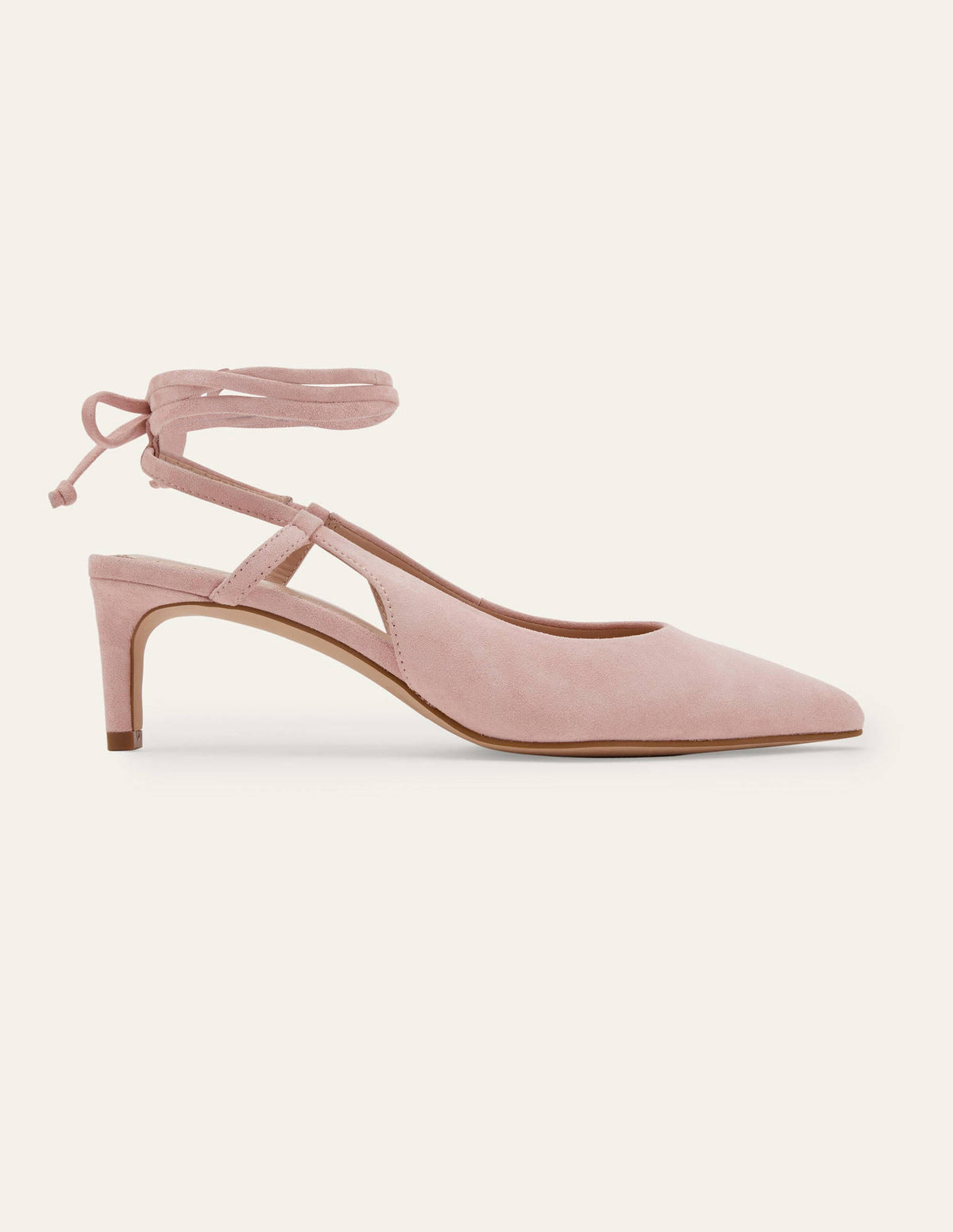 Suede Ankle Tie Heels-Milkshake - Image 2