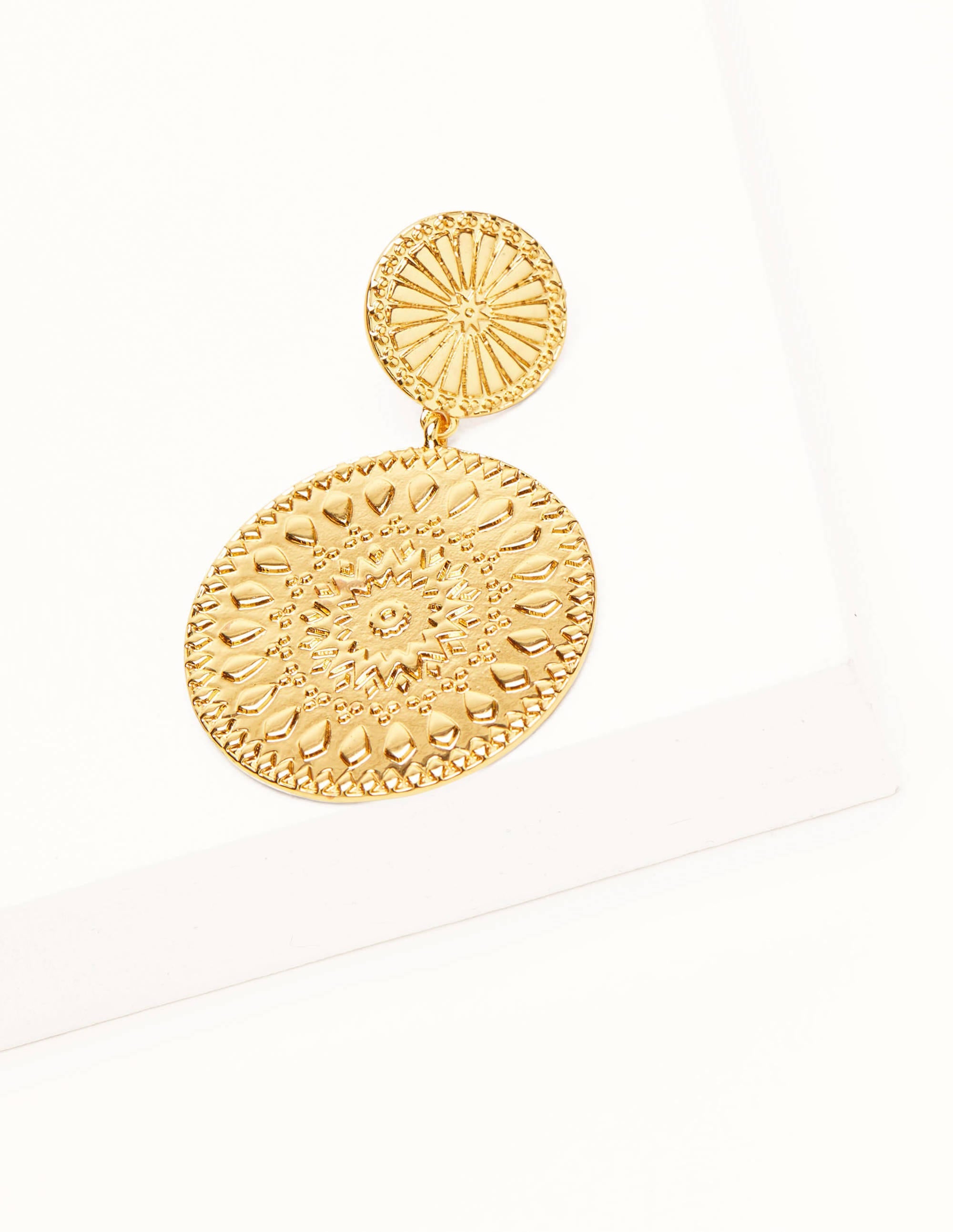 Motif Disc Earrings-Gold Metallic - Image 2