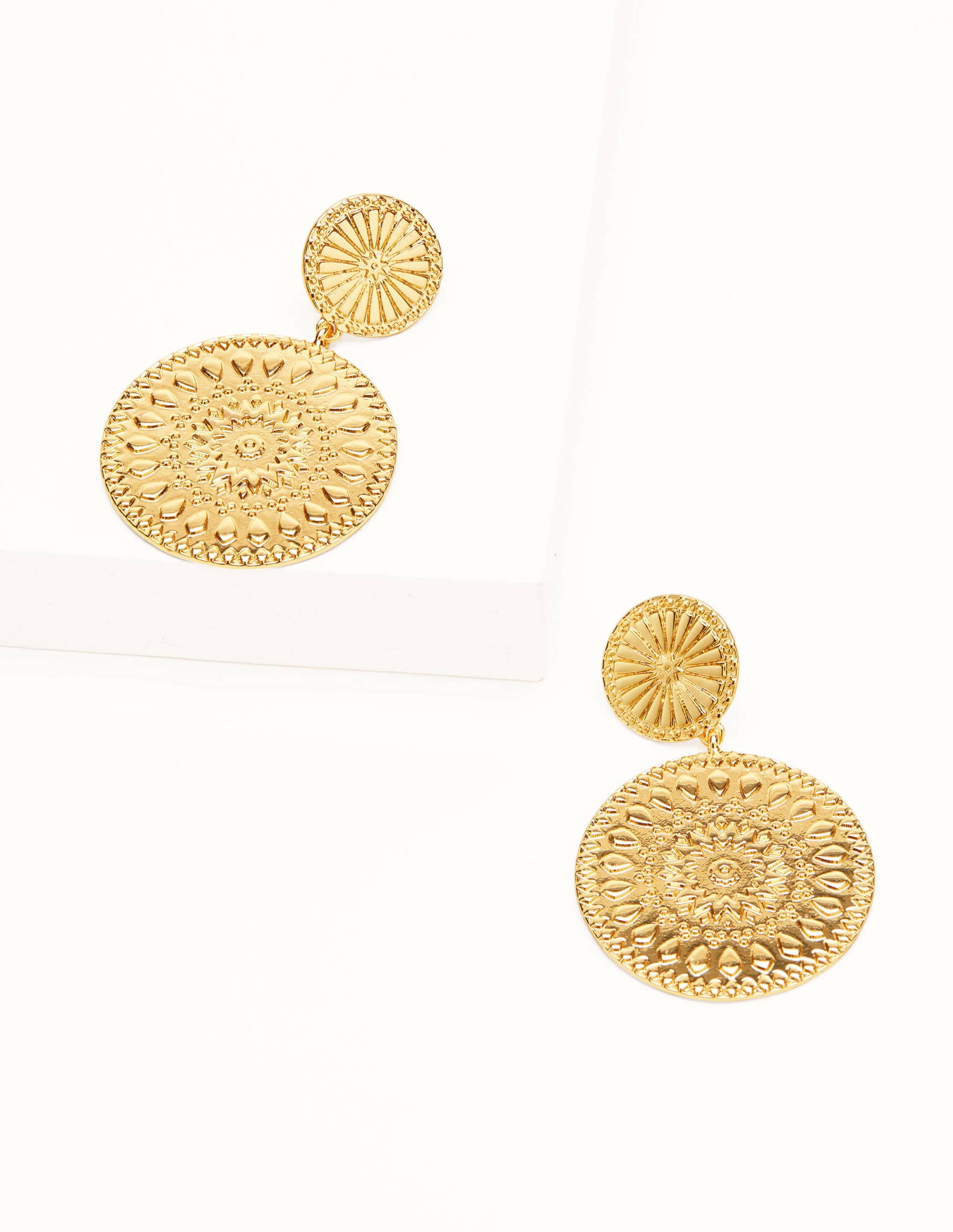 Motif Disc Earrings-Gold Metallic - Image 1