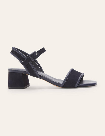 Block Heel Suede Sandals-Navy-2