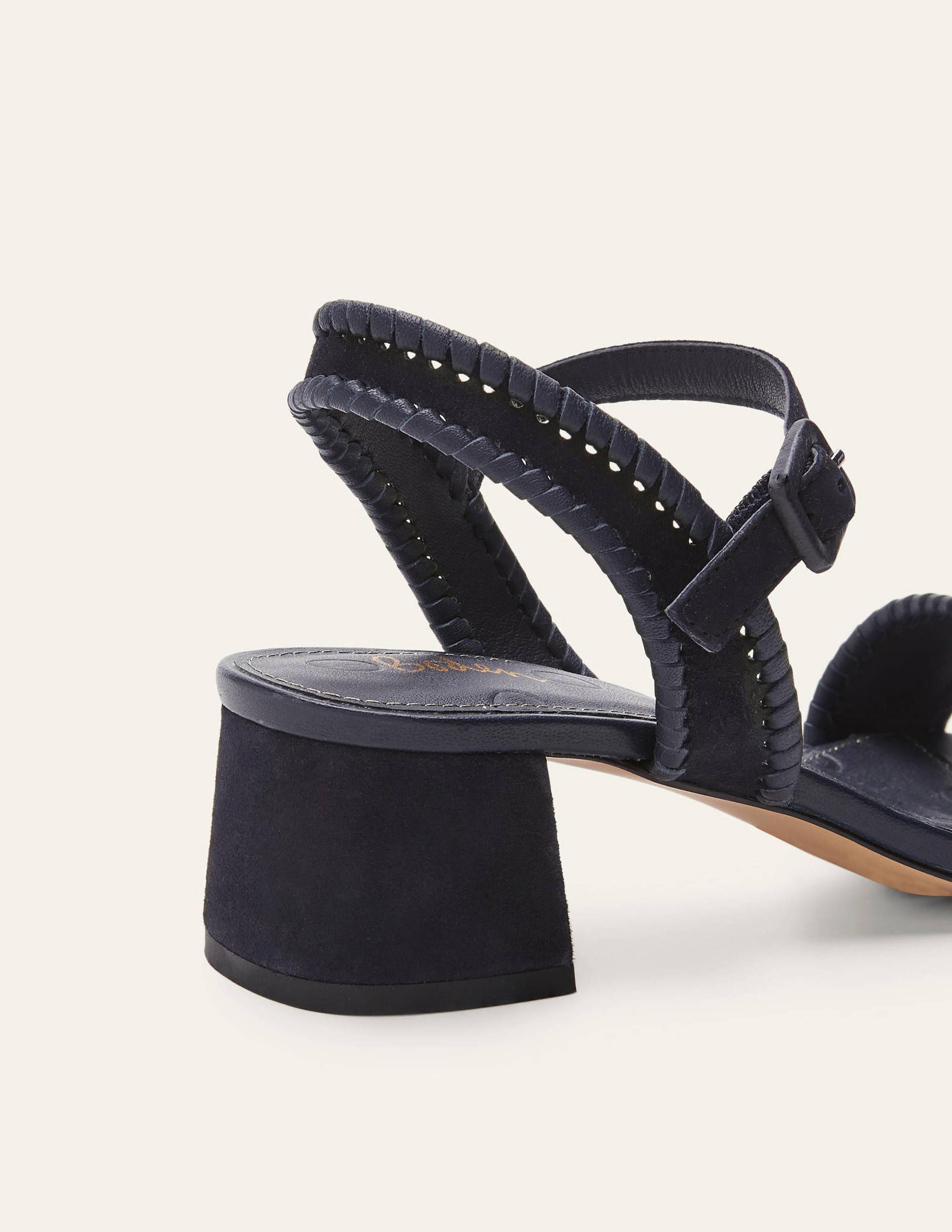 Block Heel Suede Sandals-Navy-3