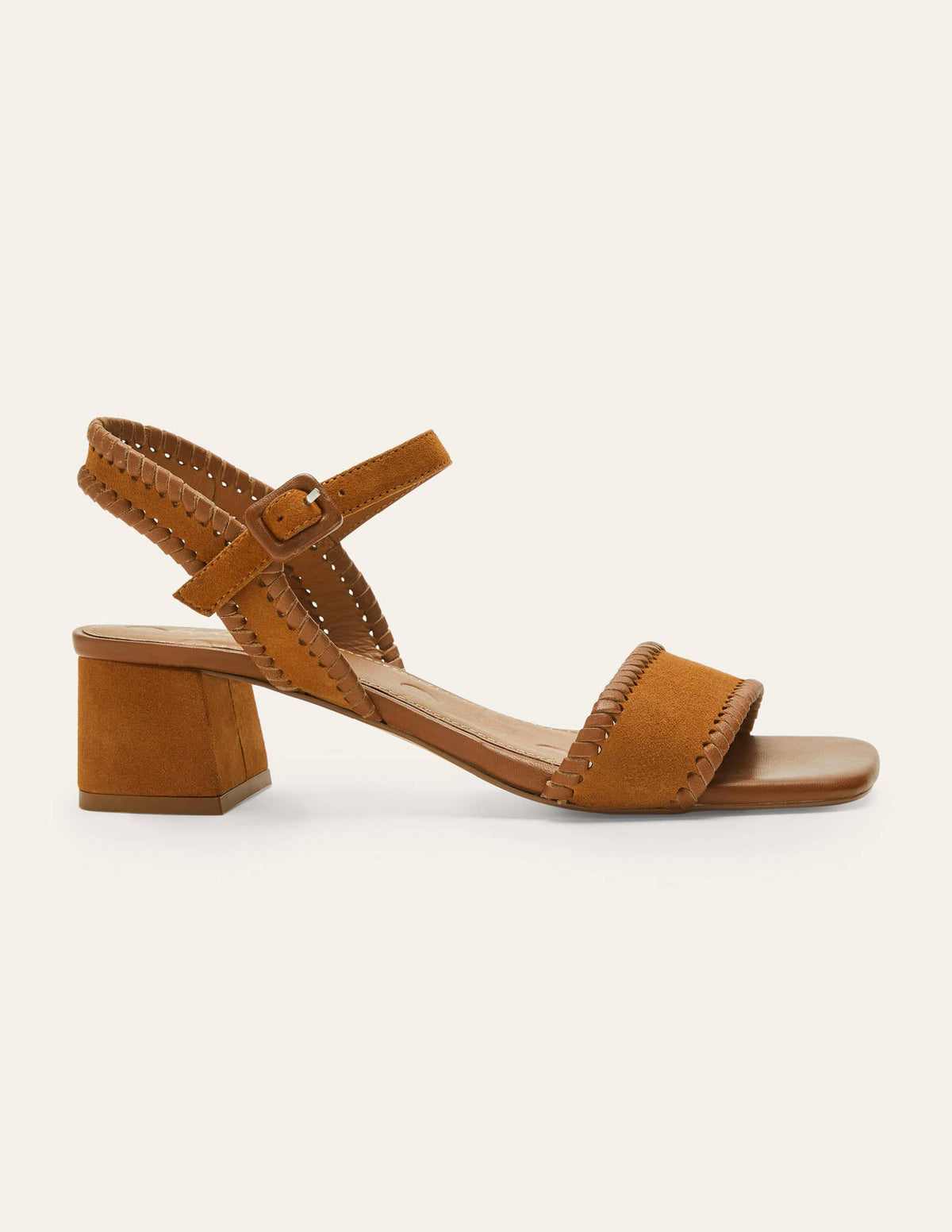 Block Heel Suede Sandals-Tan-2