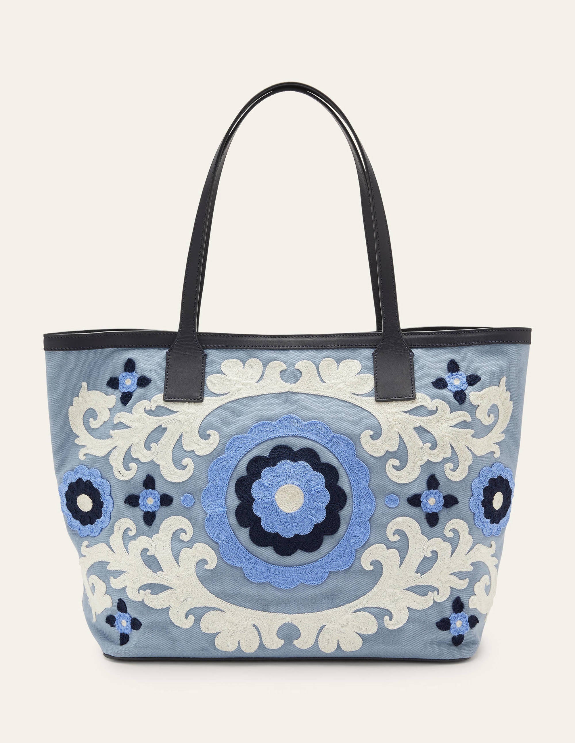 Embroidered Canvas Tote-Dusty Blue - Image 1