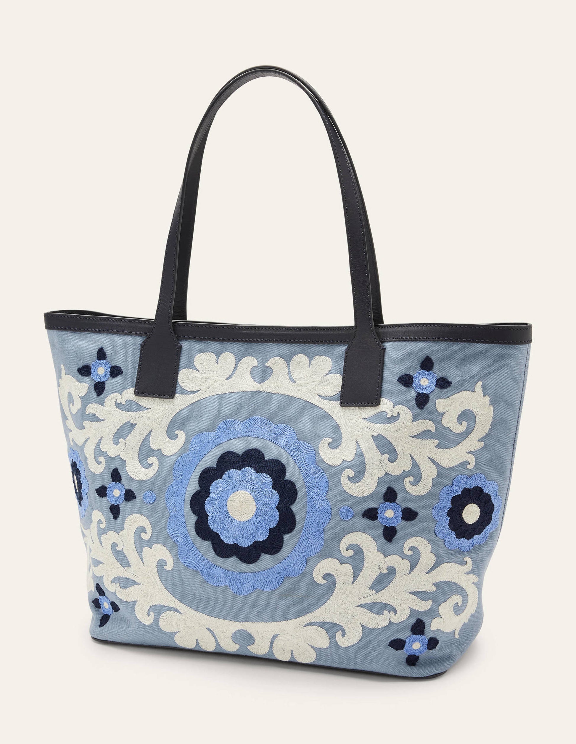 Embroidered Canvas Tote-Dusty Blue-2