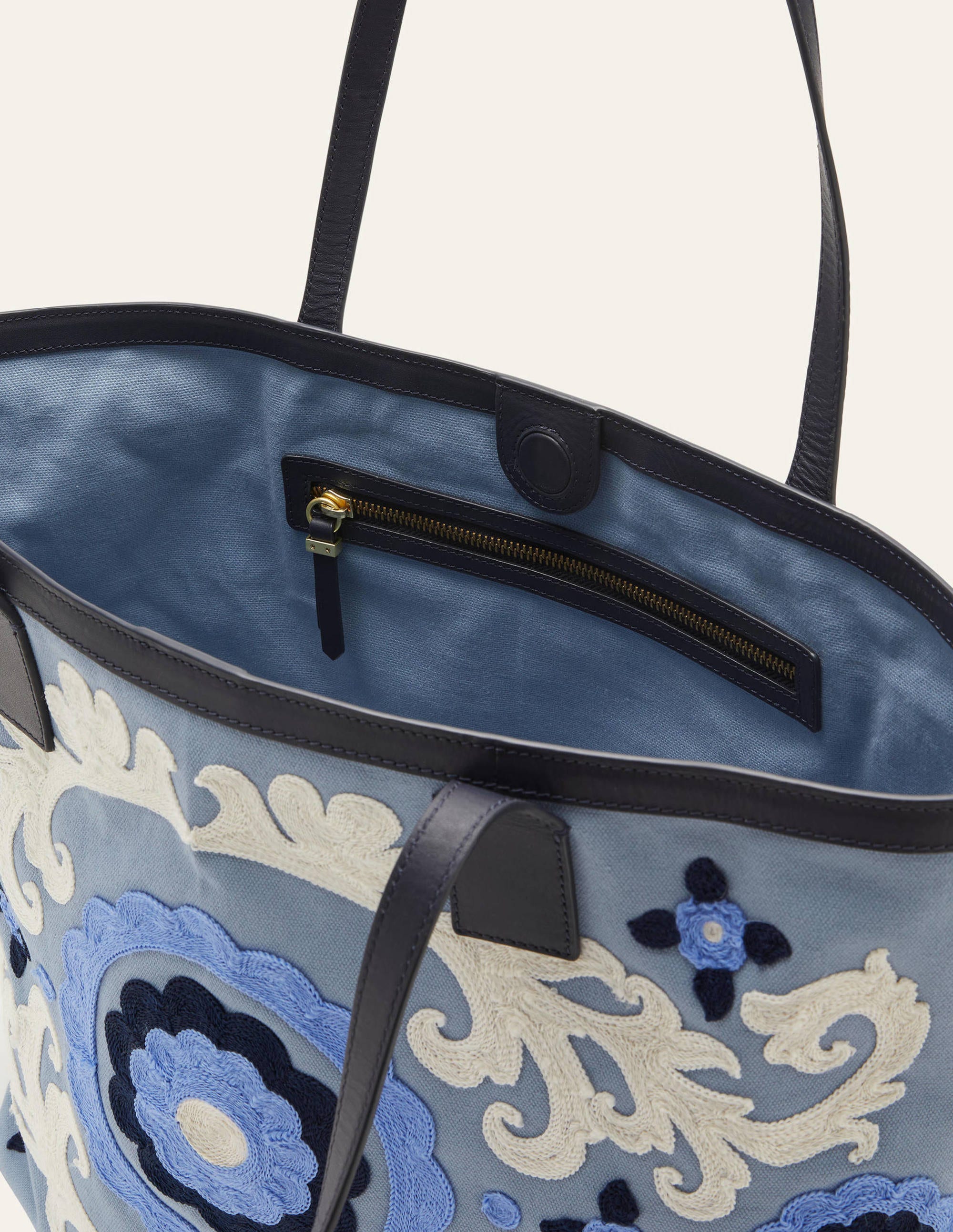 Embroidered Canvas Tote-Dusty Blue - Image 3