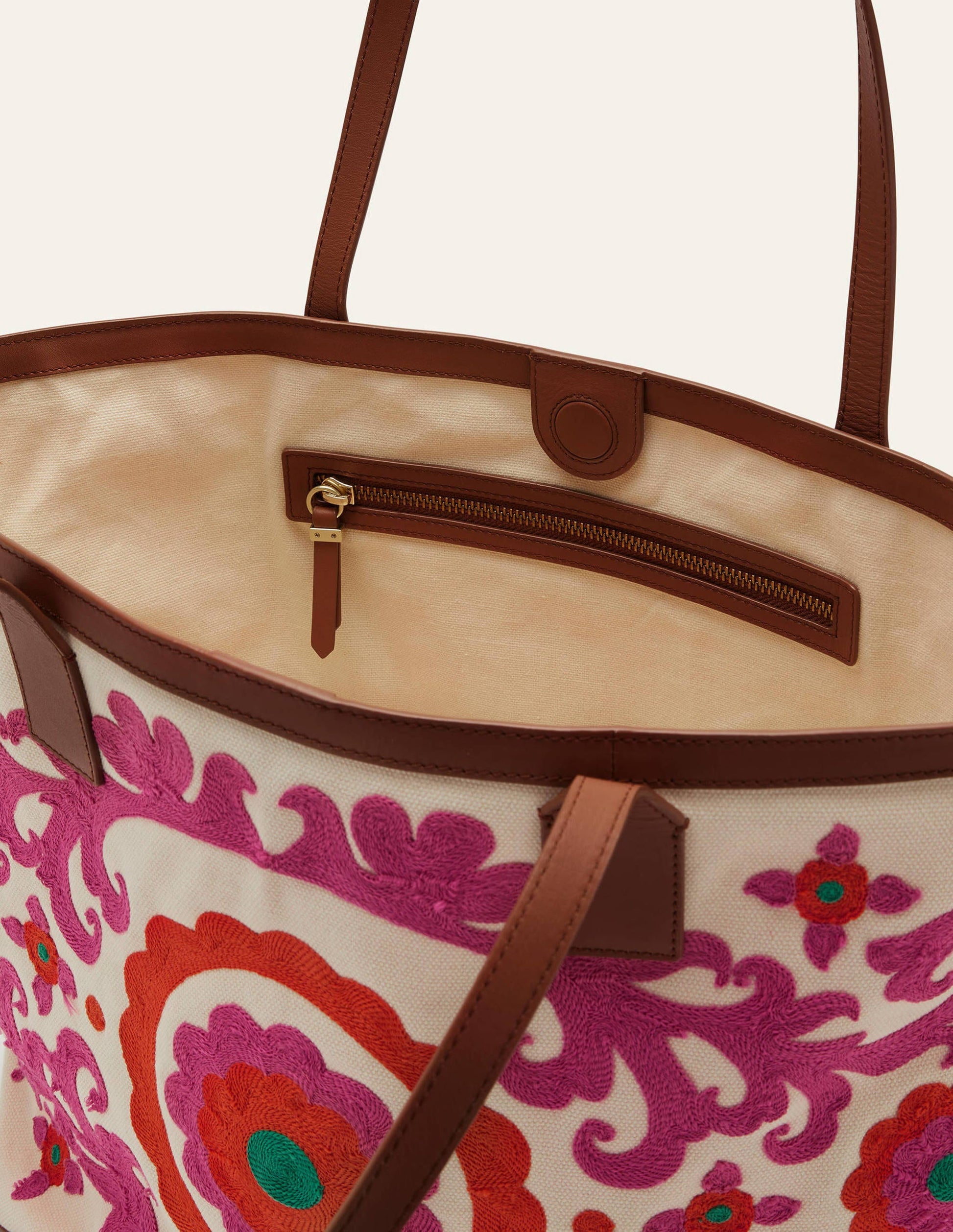 Embroidered Canvas Tote-Pink-3