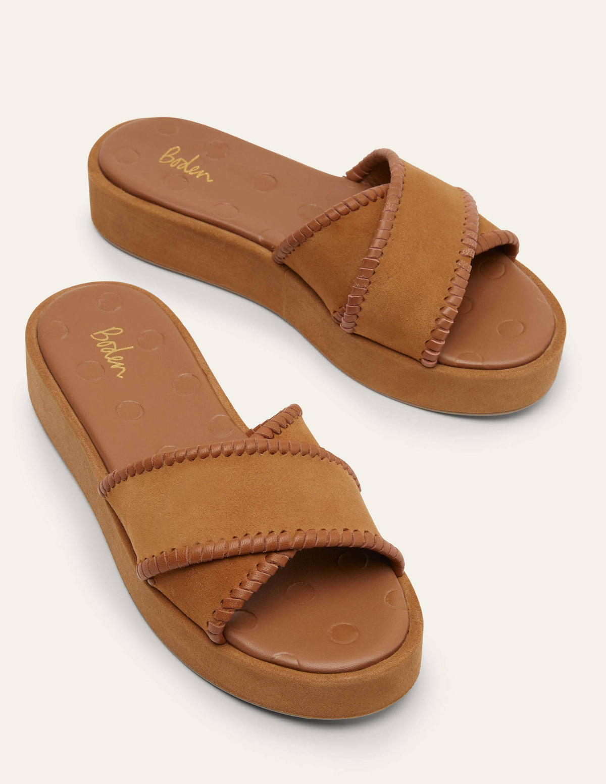 Suede Flatform Sandals-Tan - Image 2