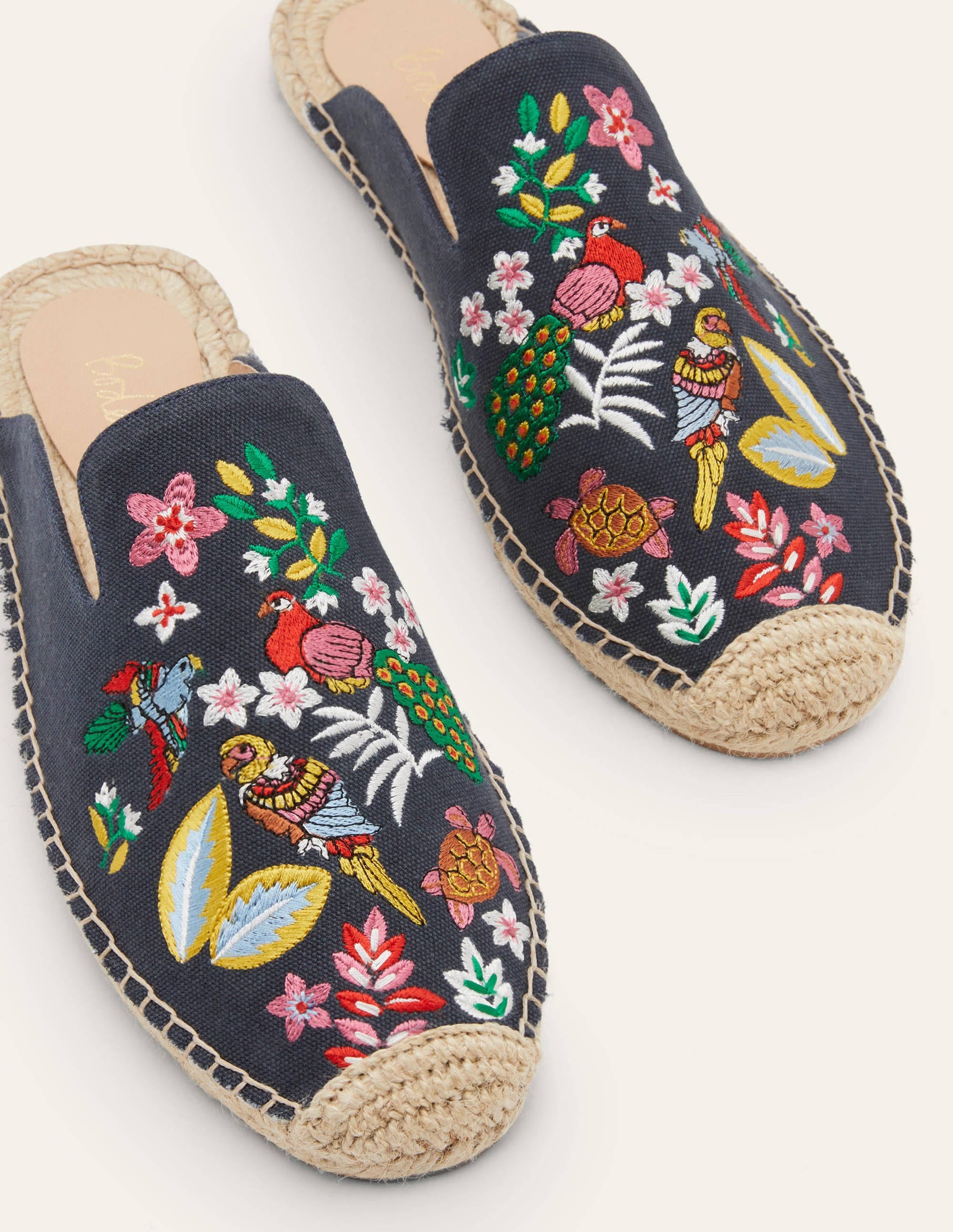 Embroidered Mule Espadrilles-French Navy, Exotic Paradise - Image 1