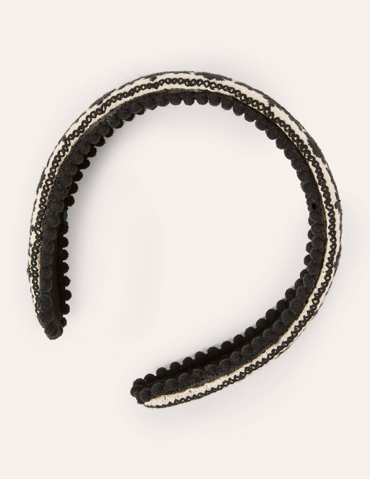 Pompom Headband-White/Black Embroidery - Image 2