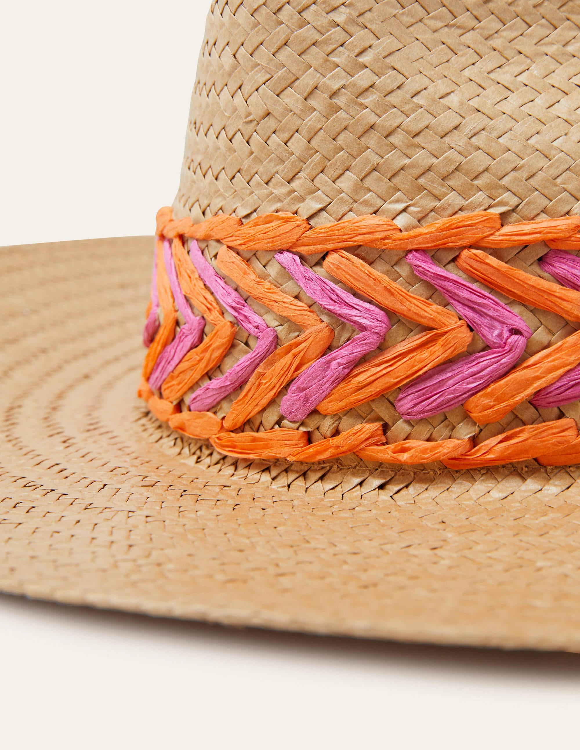Embroidered Straw Fedora-Natural - Image 3